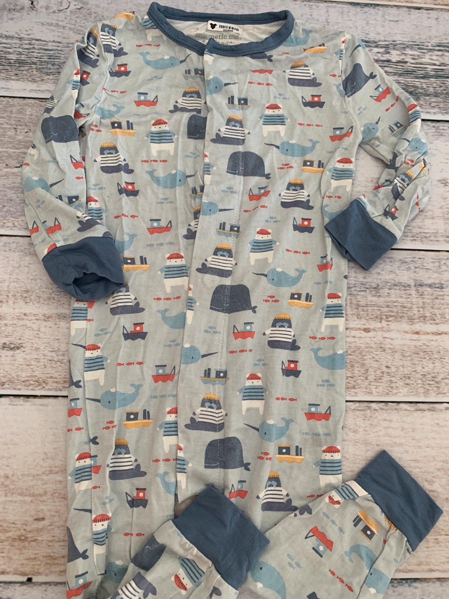 Magnetic Me Unisex Light Blue | whales | Boats Pajamas Size: 9-12 Months Light Blue | whales | Boats