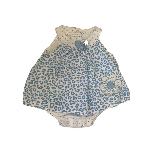 Little Me Girls Light Blue | White | Leopard print Romper Size: 3 months Light Blue | White | Leopard print