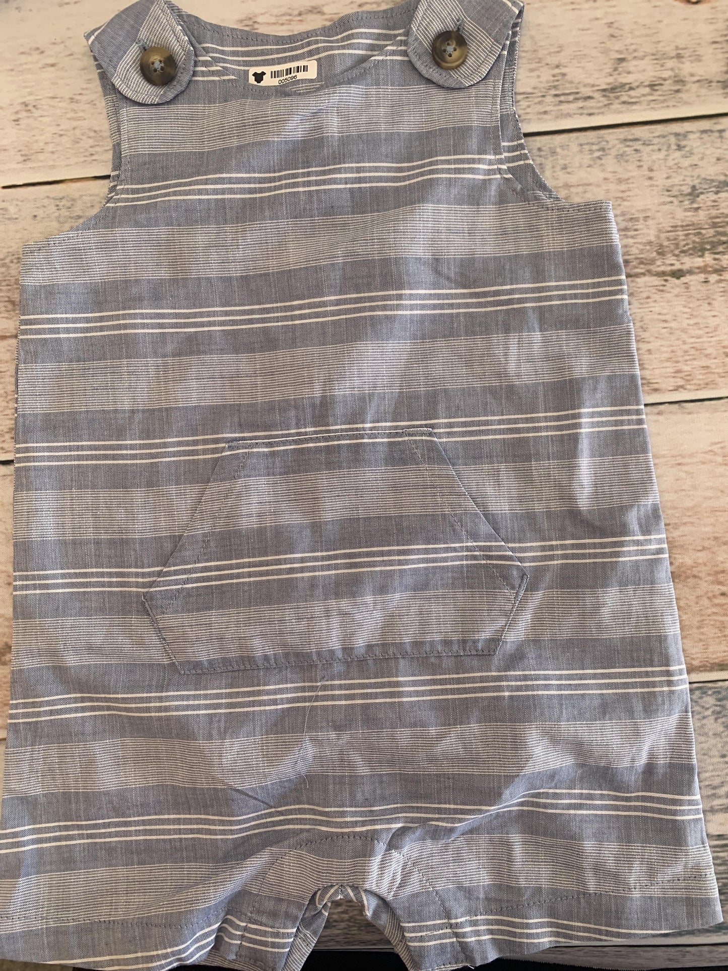 Just Born Boys Light Blue | White | Stripe Romper Size: 6 months Light Blue | White | Stripe