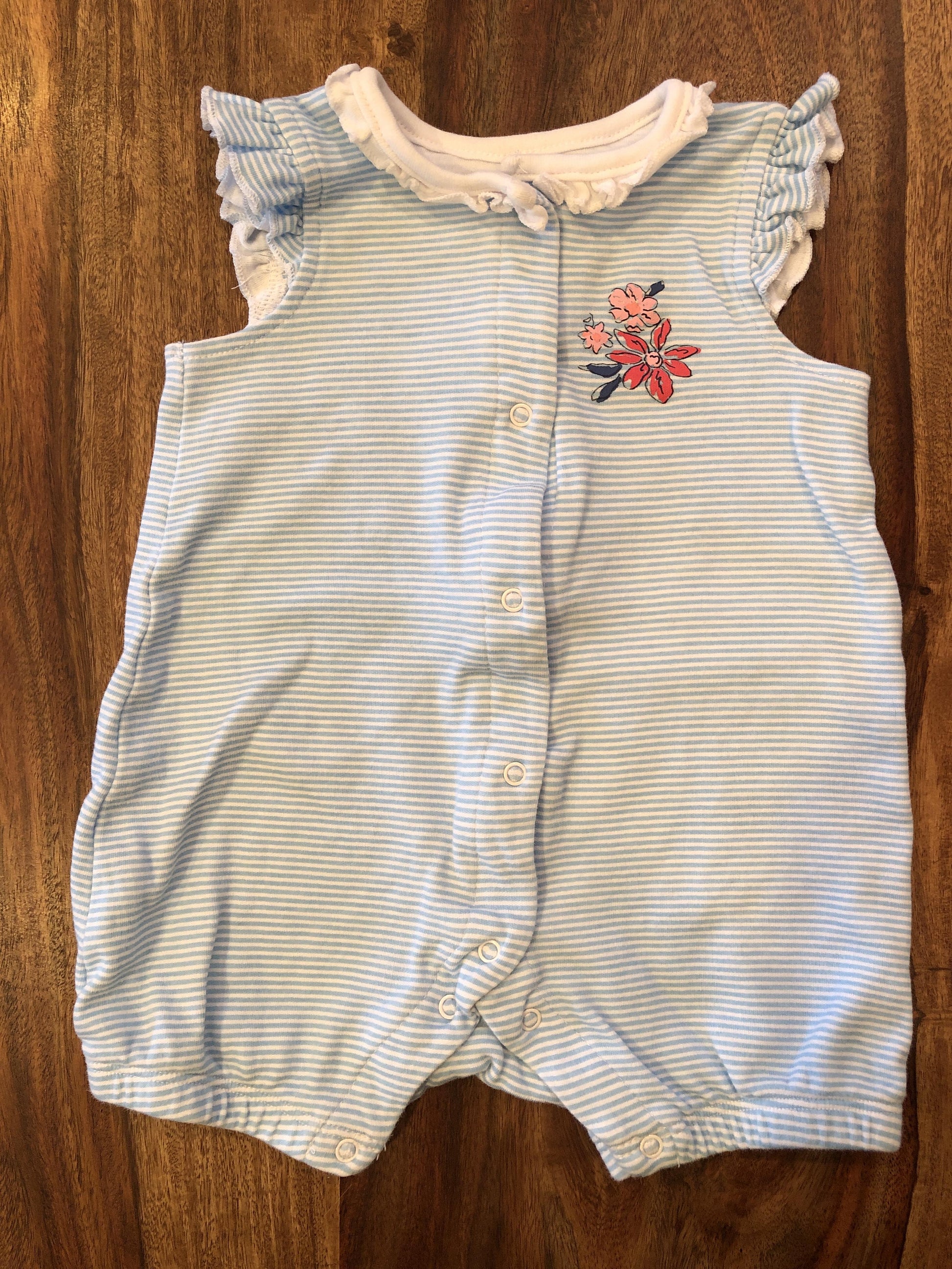 Little Me Girls Light Blue | White | Stripe Romper Size: 9 months Light Blue | White | Stripe