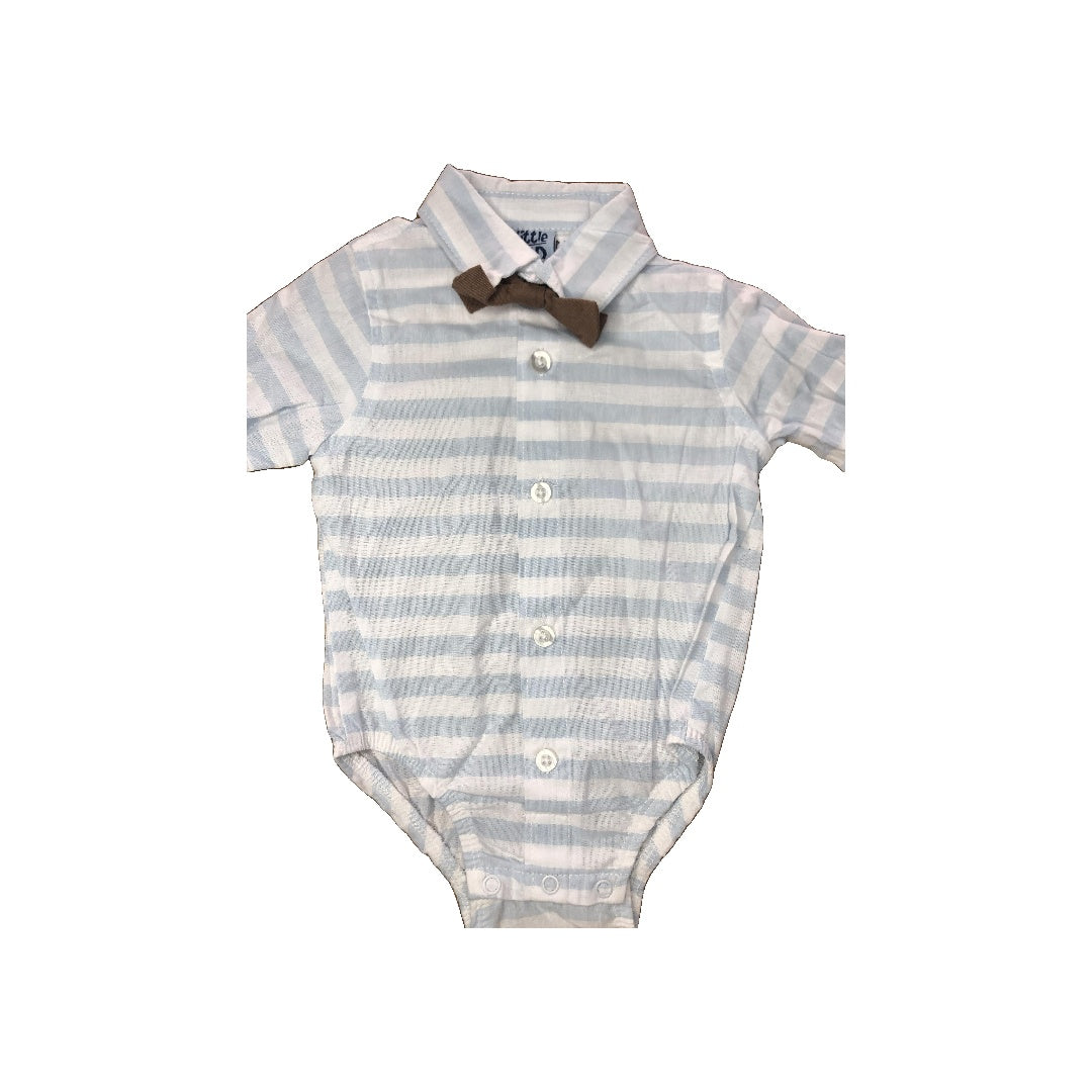 Little Lad Boys Light Blue | White | Striped Button Down Short Sleeve Size: 3-6 months Light Blue | White | Striped