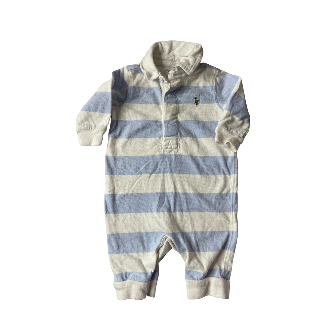 Ralph Lauren Boys Light Blue | White | Striped Long Sleeve Outfit Size: 3-6 months Light Blue | White | Striped
