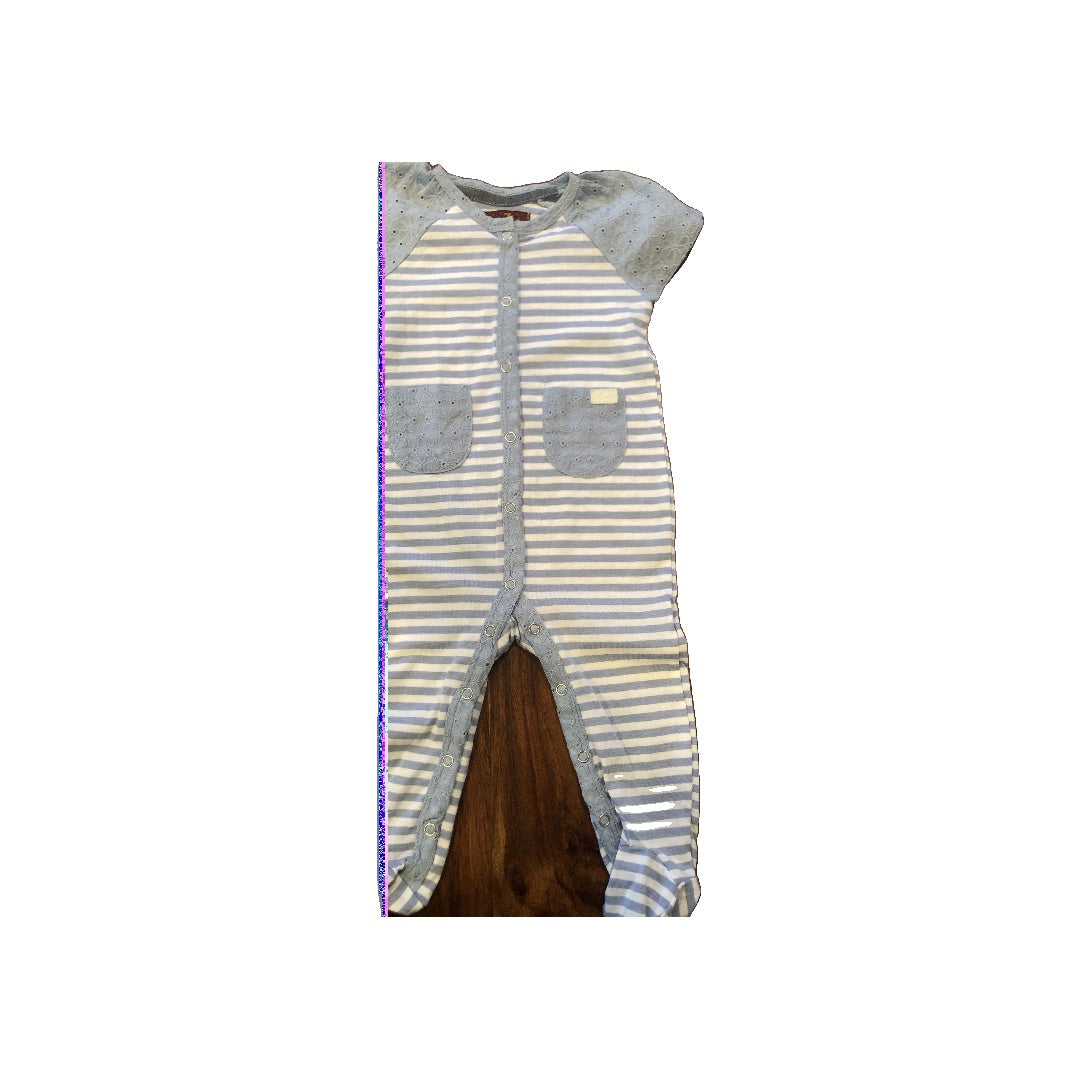 7 For All Mankind Girls Light Blue | White | Striped Romper Size: 6-9 months Light Blue | White | Striped