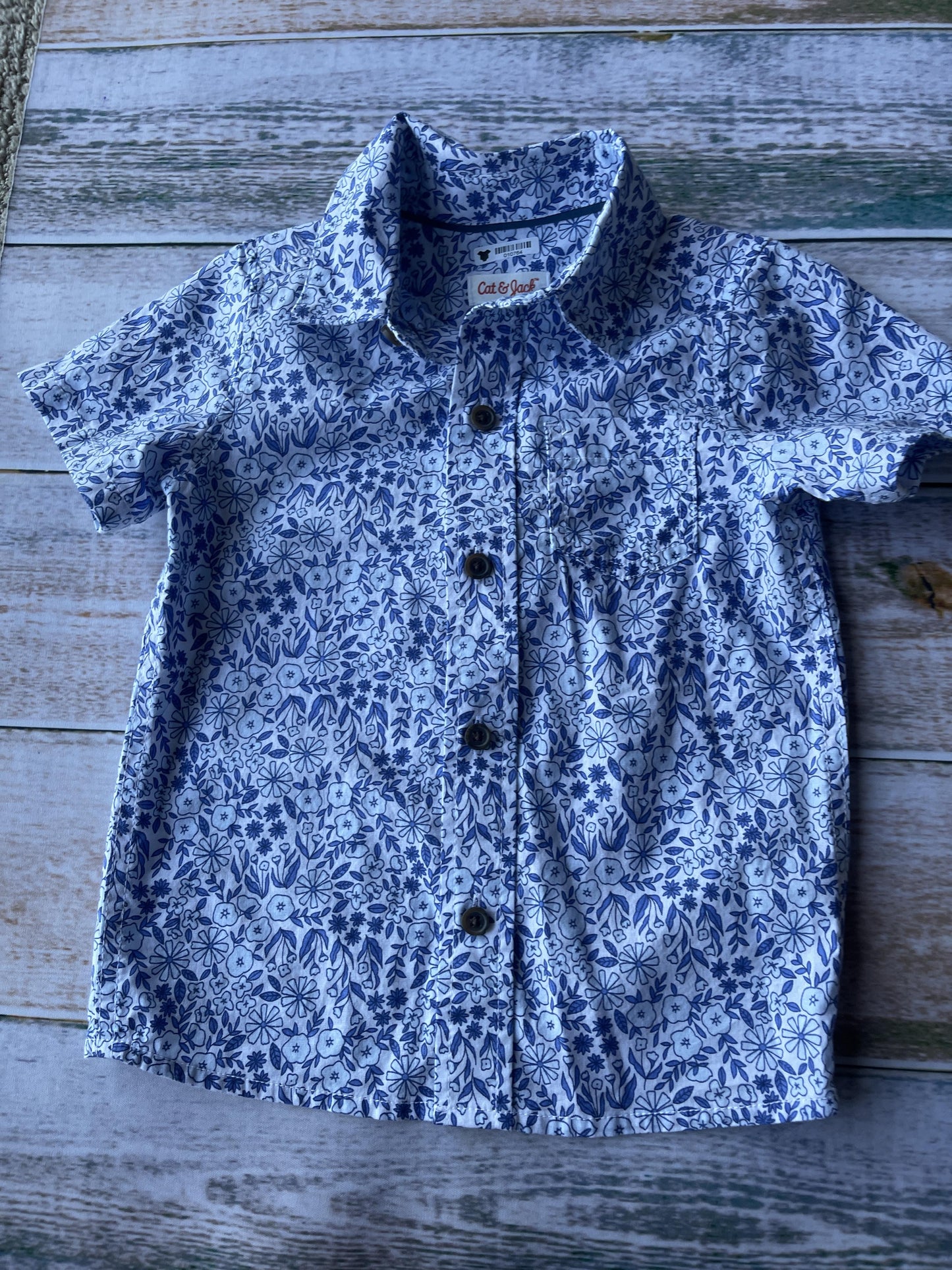 Cat & Jack Girls Light Blue | White Button Down Short Sleeve Size: 2T Light Blue | White