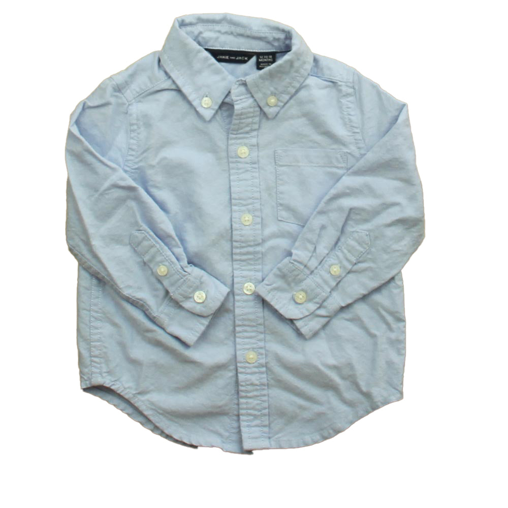 Janie and Jack Boys Light Blue Button Down Long Sleeve Size: 12-18 Months