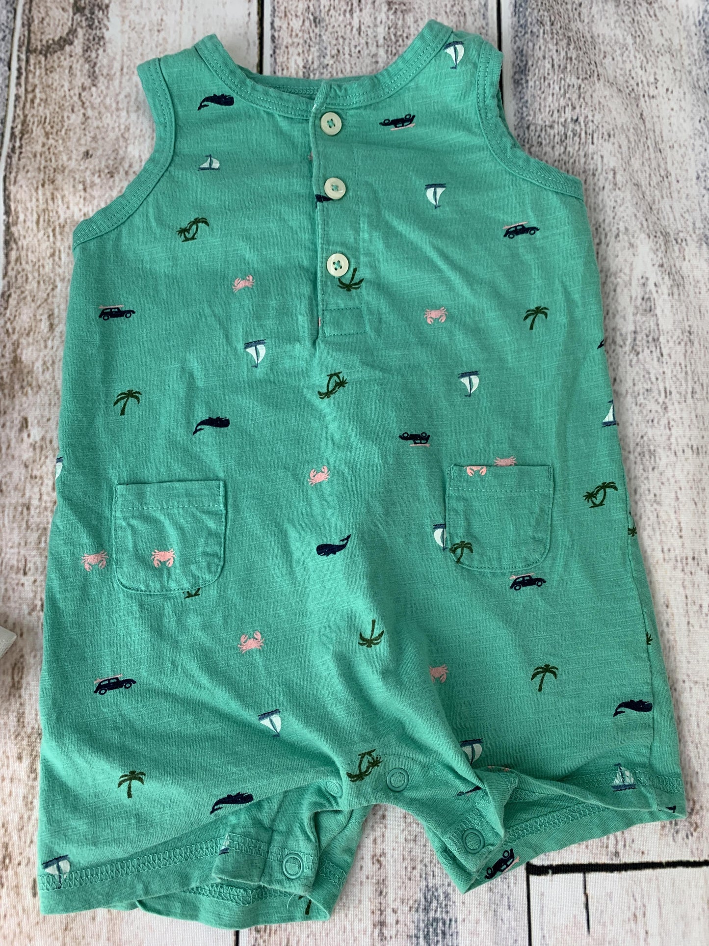 Carters Boys light green | Boats Romper Size: 9 months light green | Boats