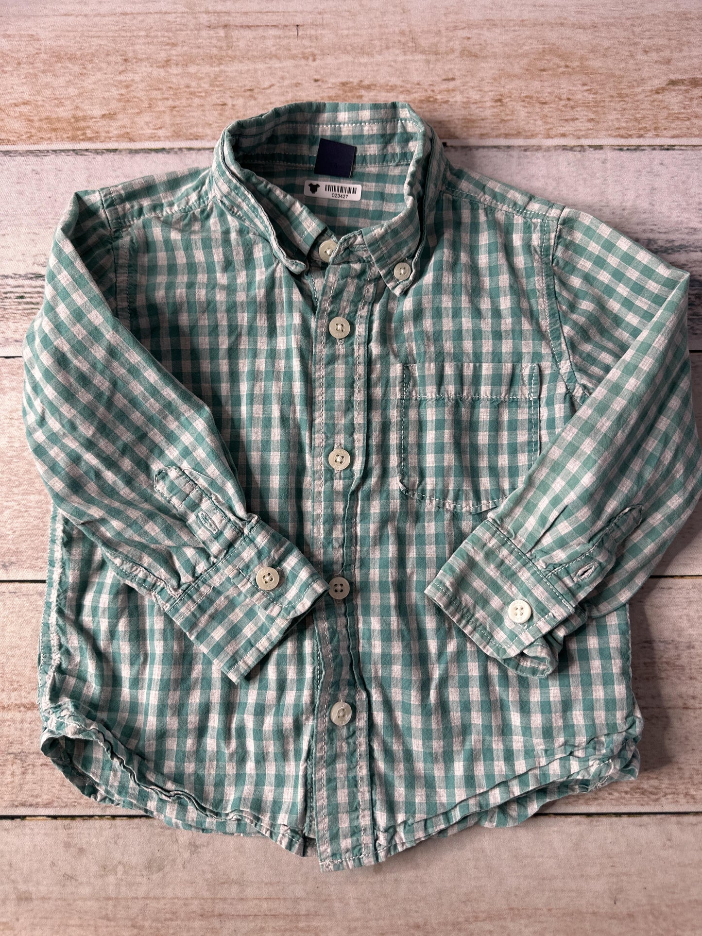 Gap Boys light green | Grey Button Down Short Sleeve Size: 2T light green | Grey