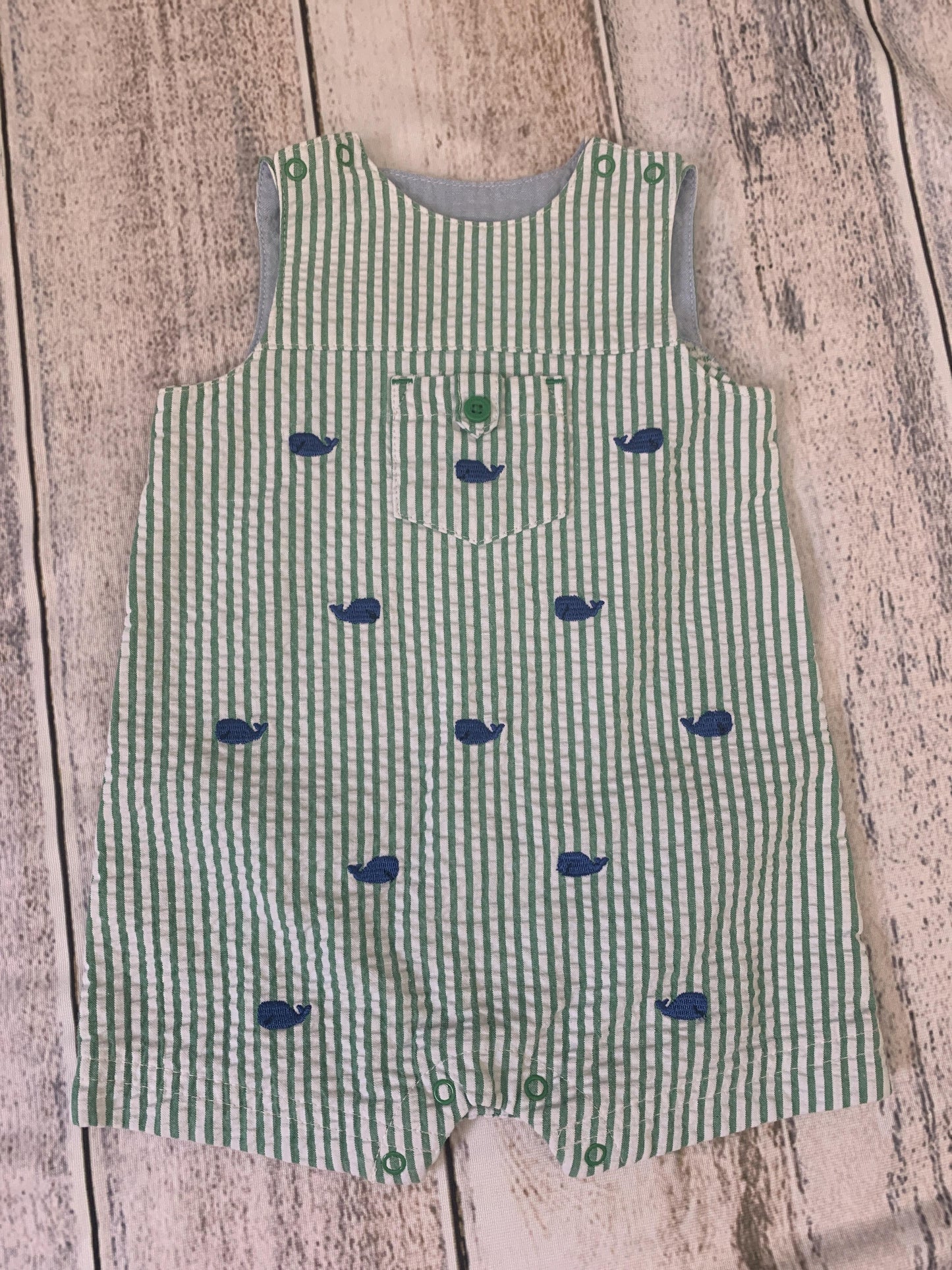 Little Me Girls light green | White | Stripe | whales Romper Size: 6 months light green | White | Stripe | whales