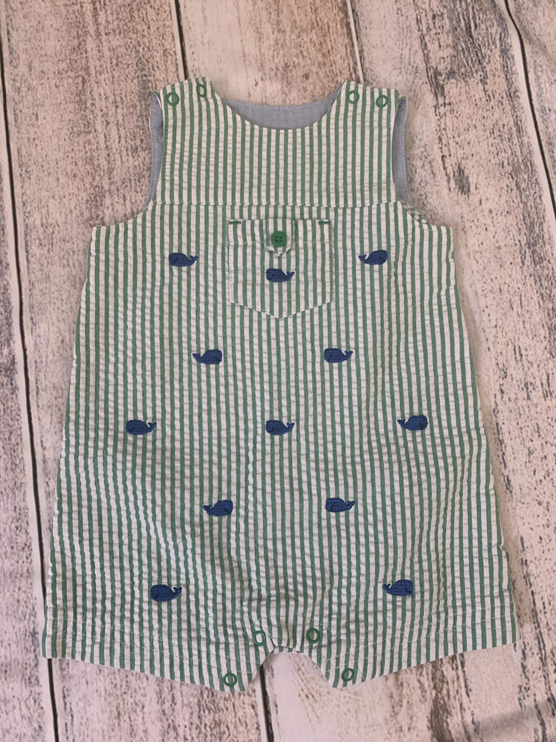 Little Me Girls light green | White | Stripe | whales Romper Size: 6 months light green | White | Stripe | whales