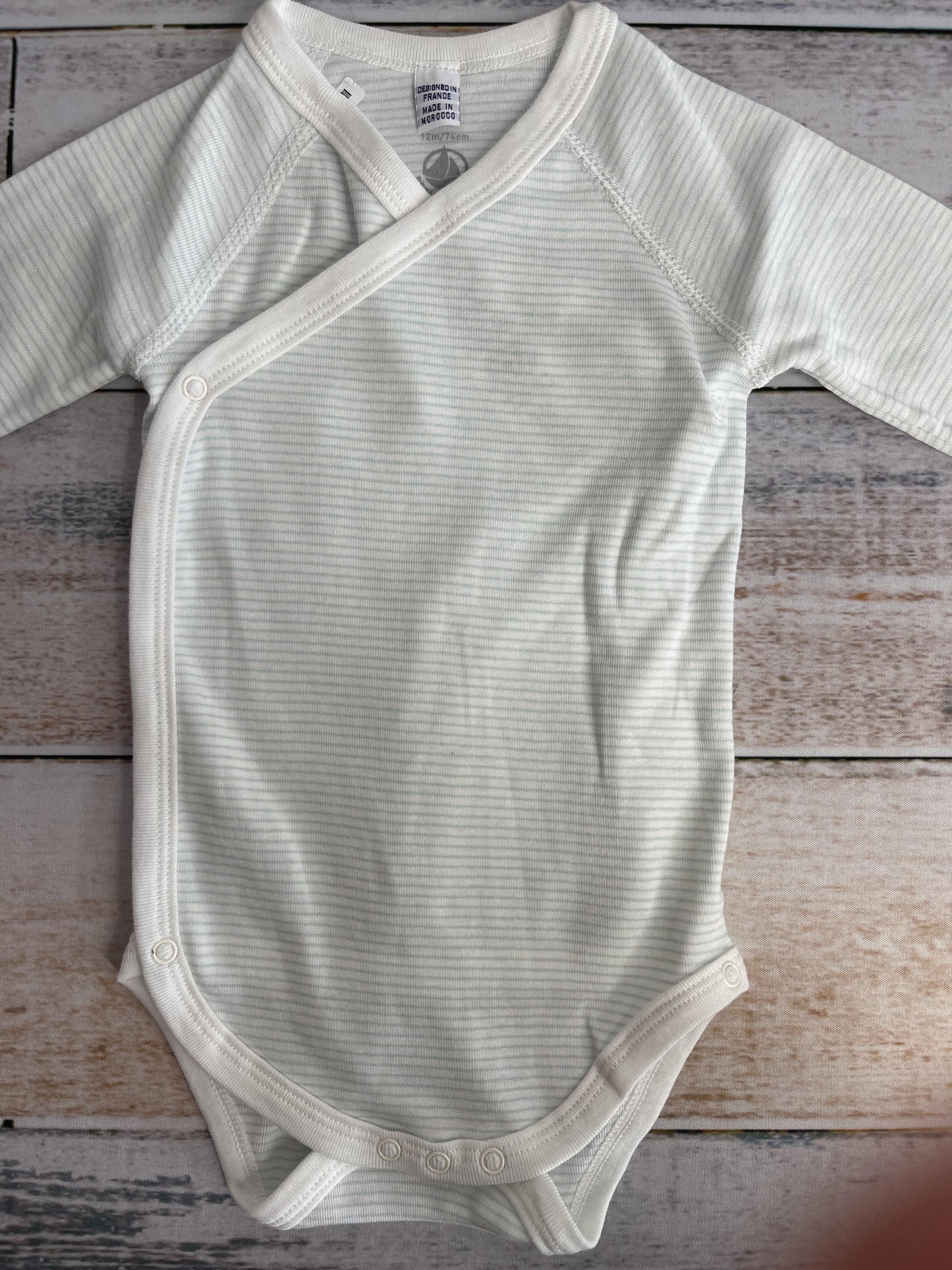 Petit Bateau Unisex light green | White | Stripe Onesie Size: 12 months light green | White | Stripe