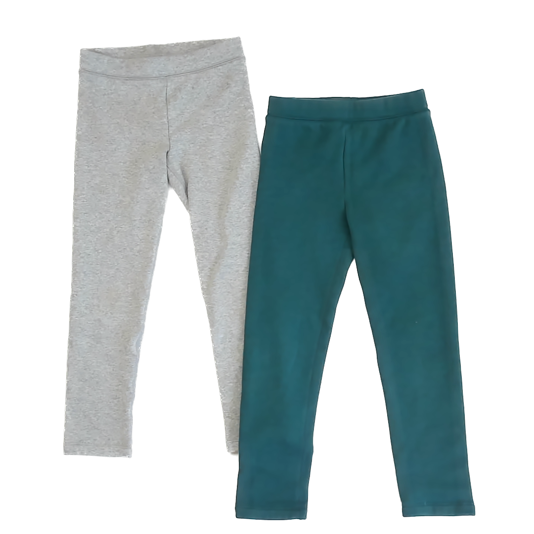 Primary Girls Light Grey | Green Leggings Size: 7 Years Light Grey | Green