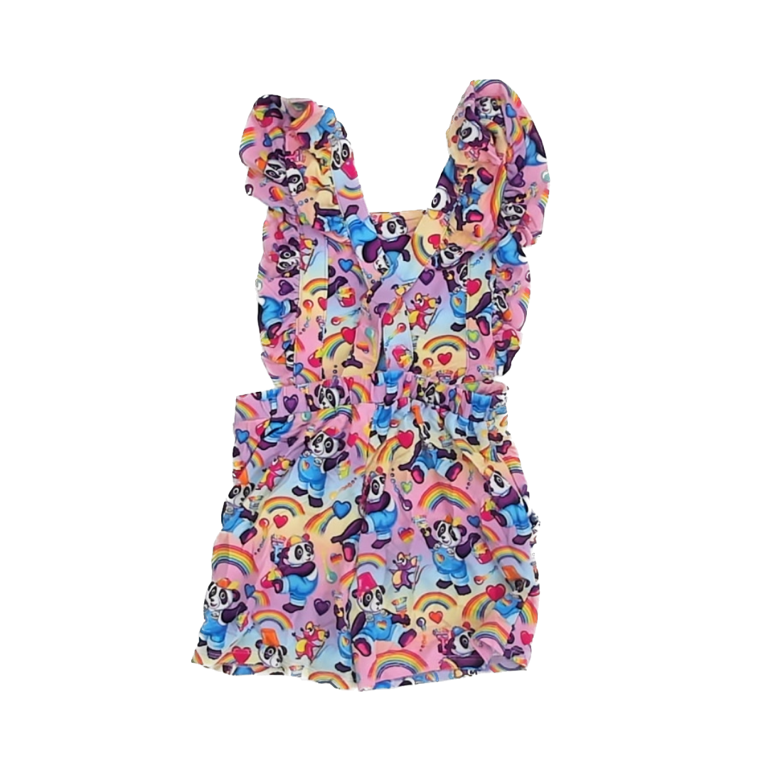 Posh Peanut Girls Lisa Frank Panda Overall Shorts Size: 5-6 Years Lisa Frank Panda
