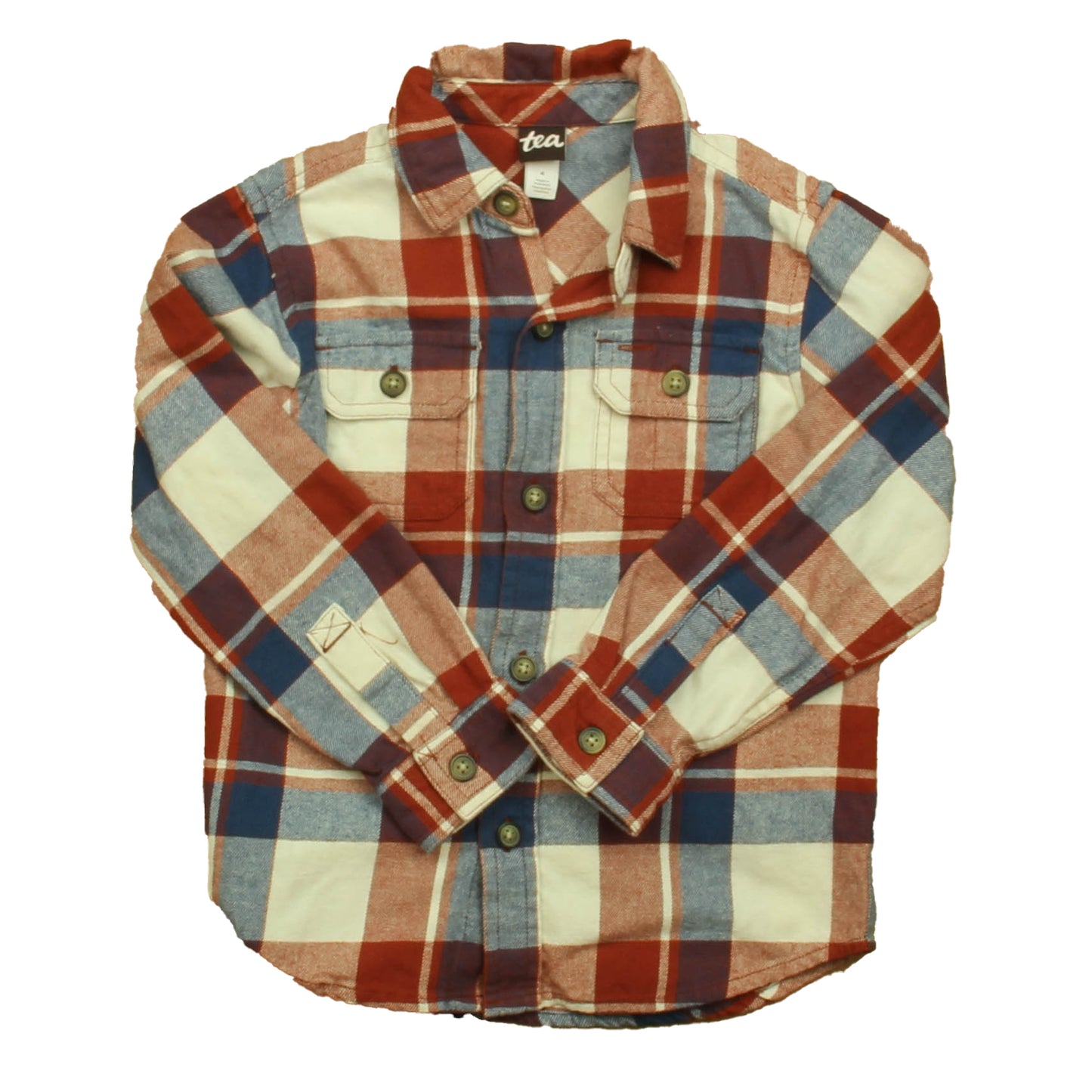 Tea Collection Boys Maroon | Navy Plaid Button Down Short Sleeve Size: 4T Maroon | Navy Plaid