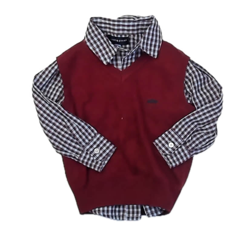 Andy & Evan Boys Maroon | Navy Plaid Sweater Vest Size: 2T Maroon | Navy Plaid