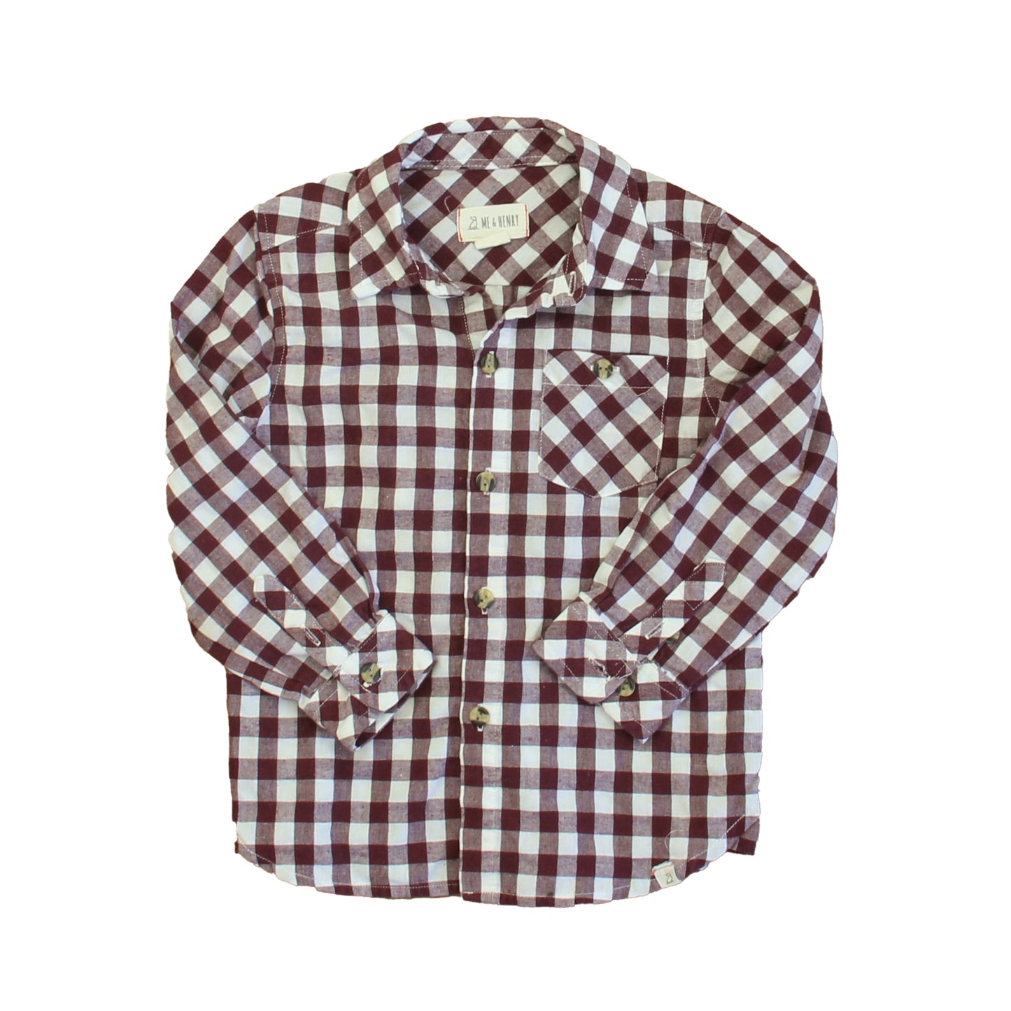 Me & Henry Boys Maroon | White Button Down Long Sleeve Size: 3-4T Maroon | White