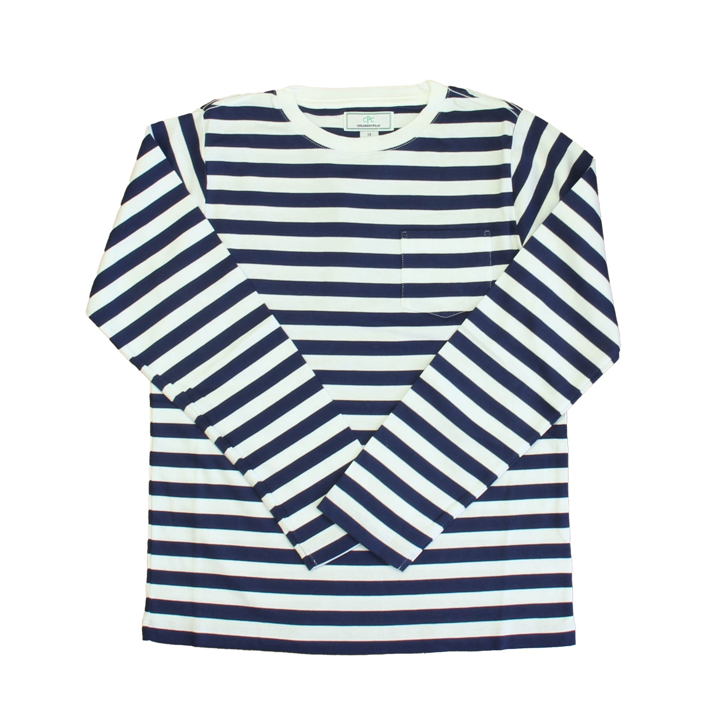 Classic Prep Boys Medieval Blue | Bright White Stripe Long Sleeve T-Shirt Size: 6-14 Years Medieval Blue | Bright White Stripe