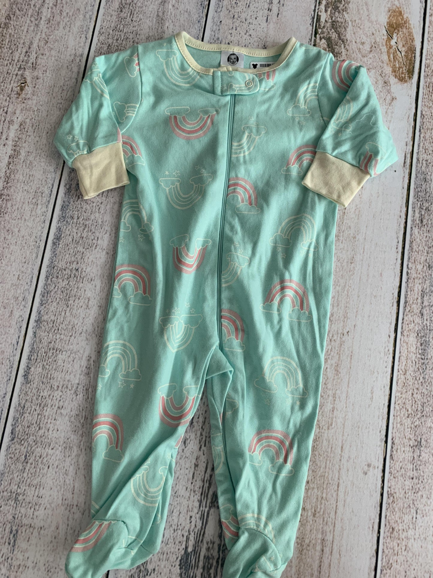 Gerber organic Girls Mint | Rainbow Pajamas Size: 0-3 months Mint | Rainbow