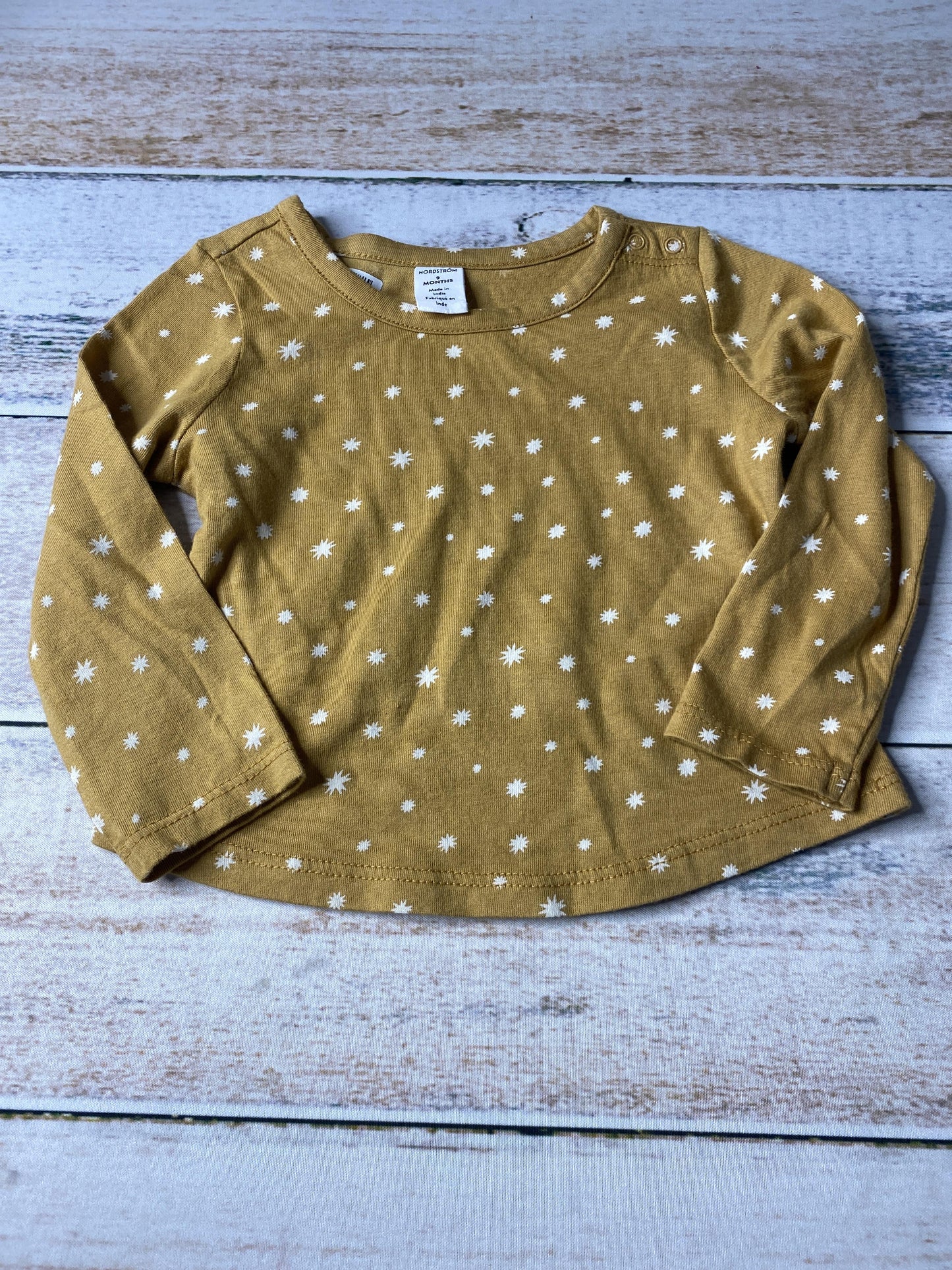 Nordstrom Girls Mustard | White | Stars Long Sleeve Shirt Size: 9 months Mustard | White | Stars