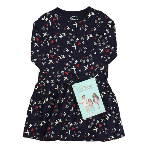 Mightly Girls Navy Birds Dress Size: 4T Navy Birds