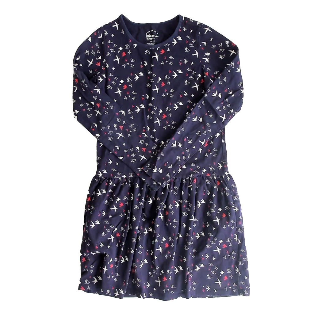 Mightly Girls Navy Birds Dress Size: 14 Years Navy Birds