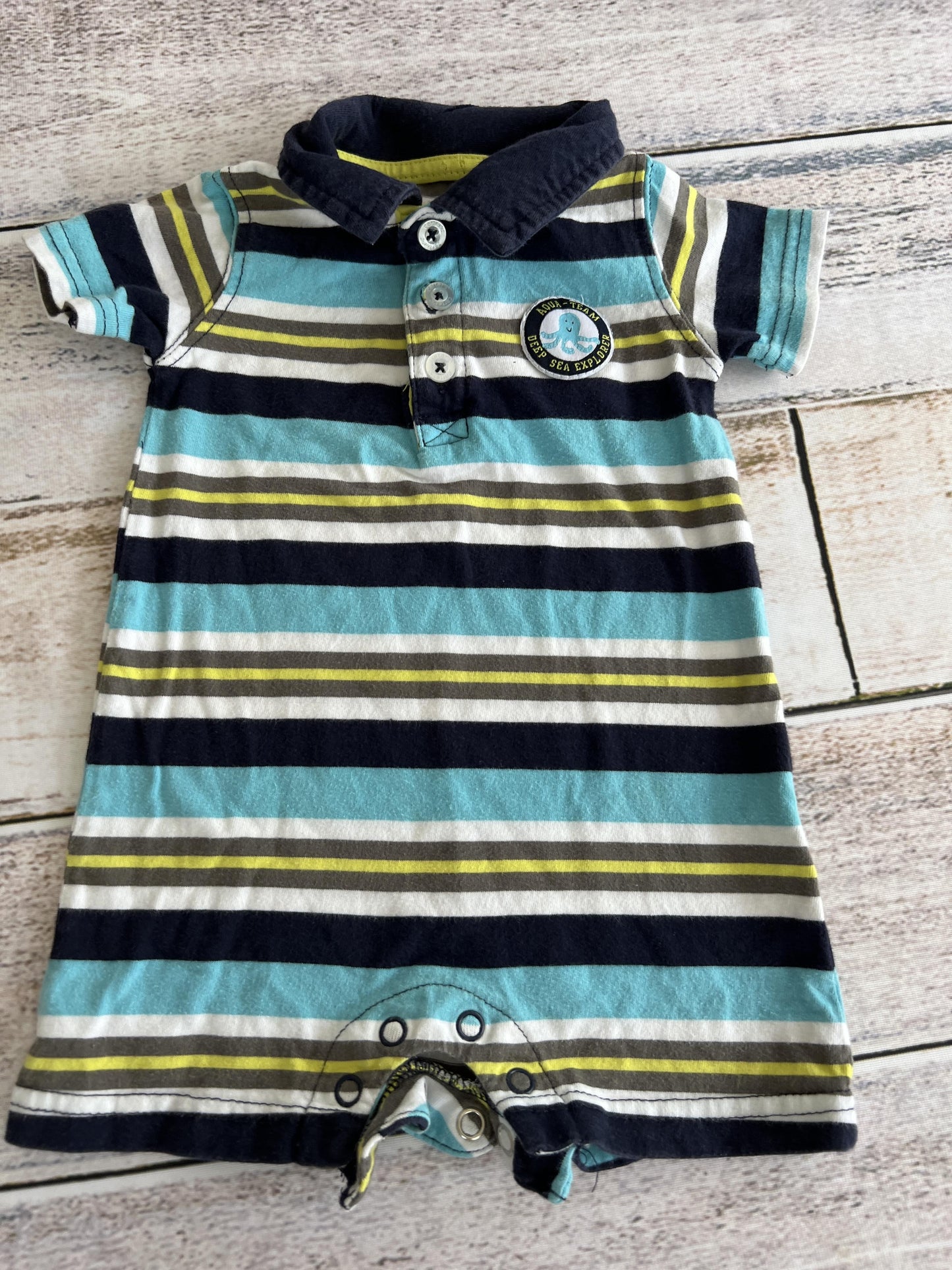 Carters Boys Navy Blue | Aqua | light green | Stripe Romper Size: 6 months Navy Blue | Aqua | light green | Stripe