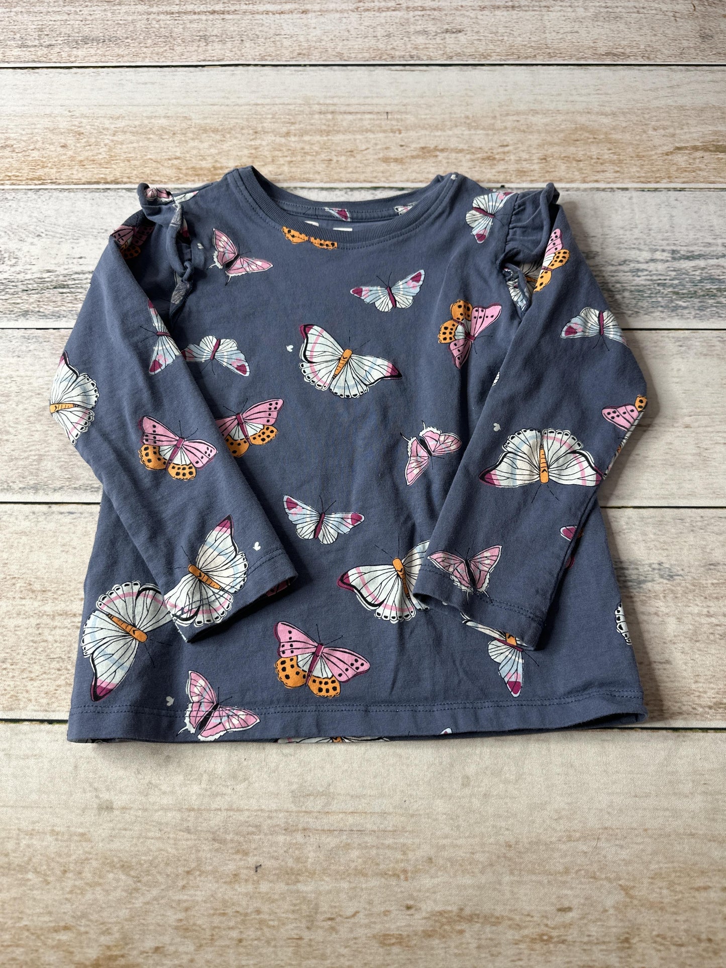 Honest co Girls Navy Blue | Butterfly Long Sleeve Shirt Size: 3T Navy Blue | Butterfly
