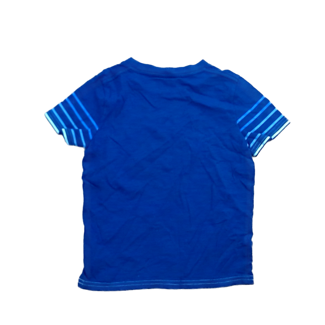Rockets Of Awesome Boys Navy | Blue Chest and Arm Stripes T-Shirt Size: 5T Navy | Blue Chest and Arm Stripes