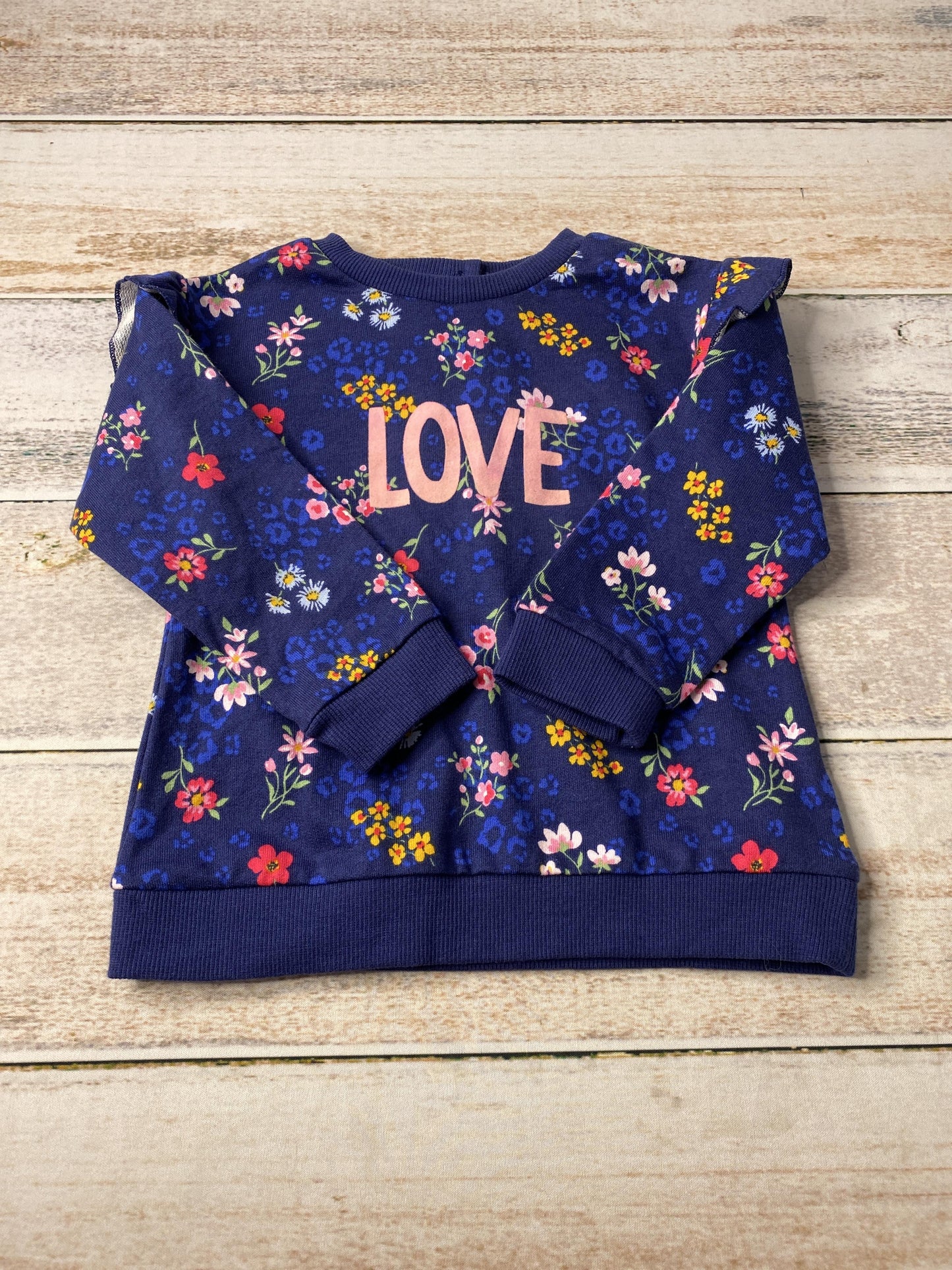 Little Me Girls Navy Blue | Flowers Sweater Size: 24 months Navy Blue | Flowers