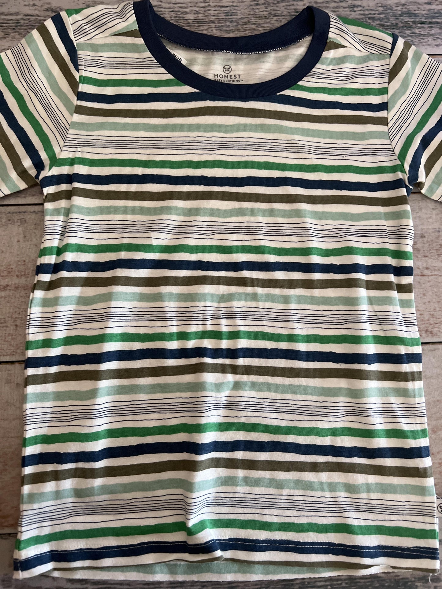 Honest co Boys Navy Blue | Forest Green | Stripe T-Shirt Size: 2T Navy Blue | Forest Green | Stripe