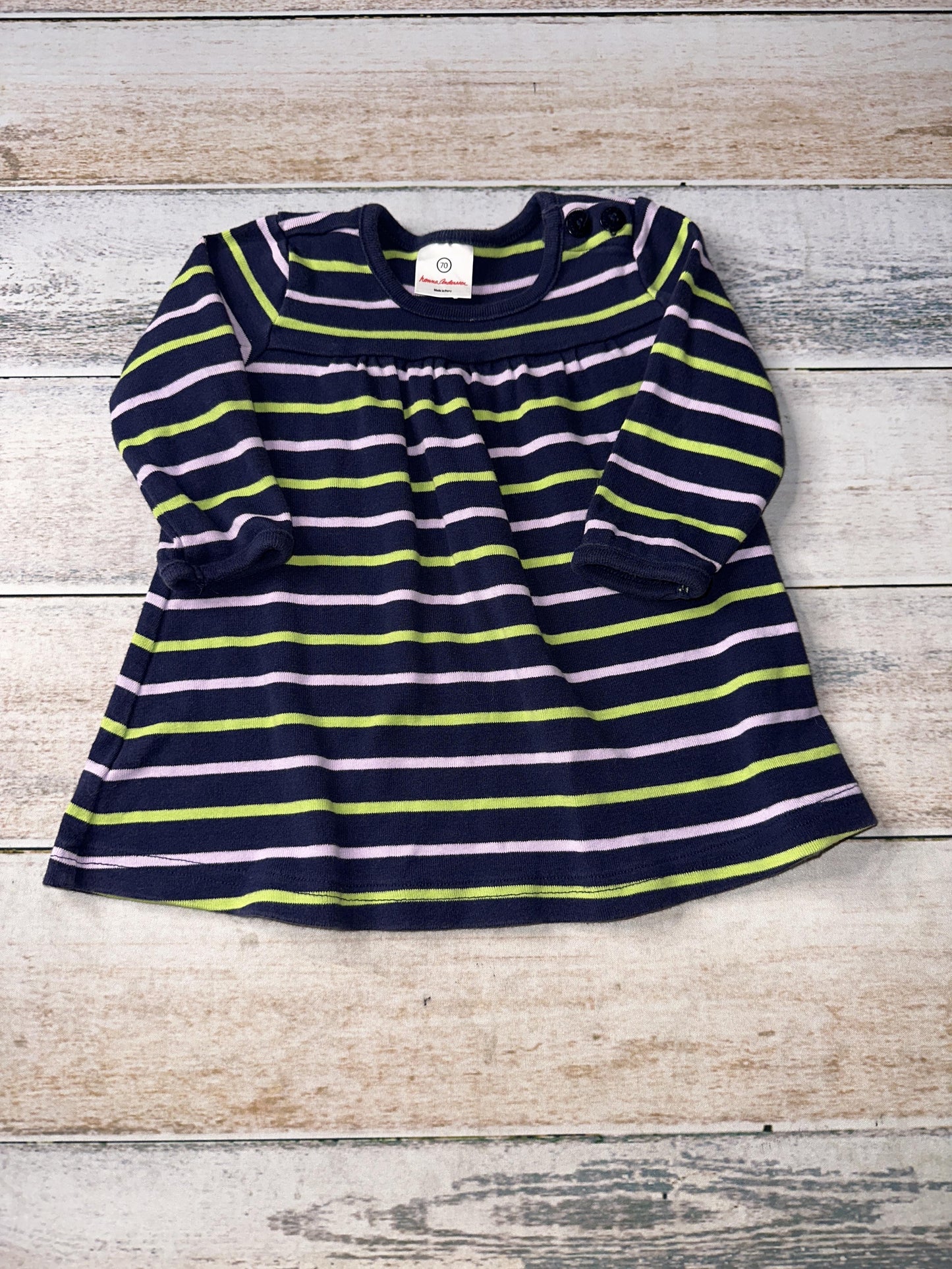 Hanna Andersson Girls Navy Blue | Indigo | light green | Stripe Dress Size: 12 months Navy Blue | Indigo | light green | Stripe
