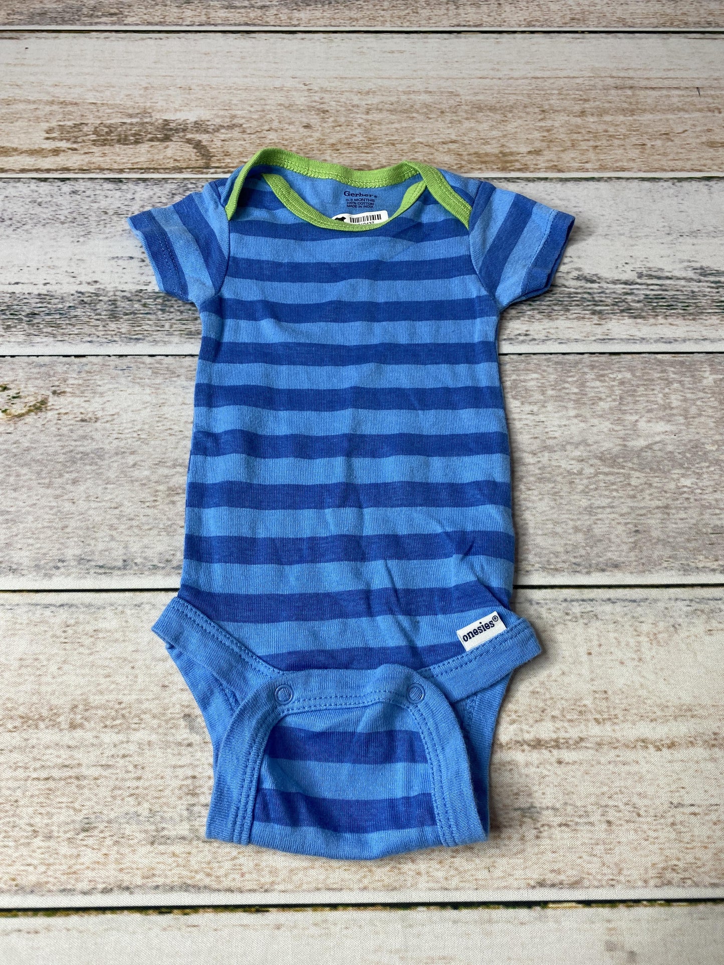 Gerber Boys Navy Blue | Light Blue | Stripe Onesie Size: 0-3 months Navy Blue | Light Blue | Stripe