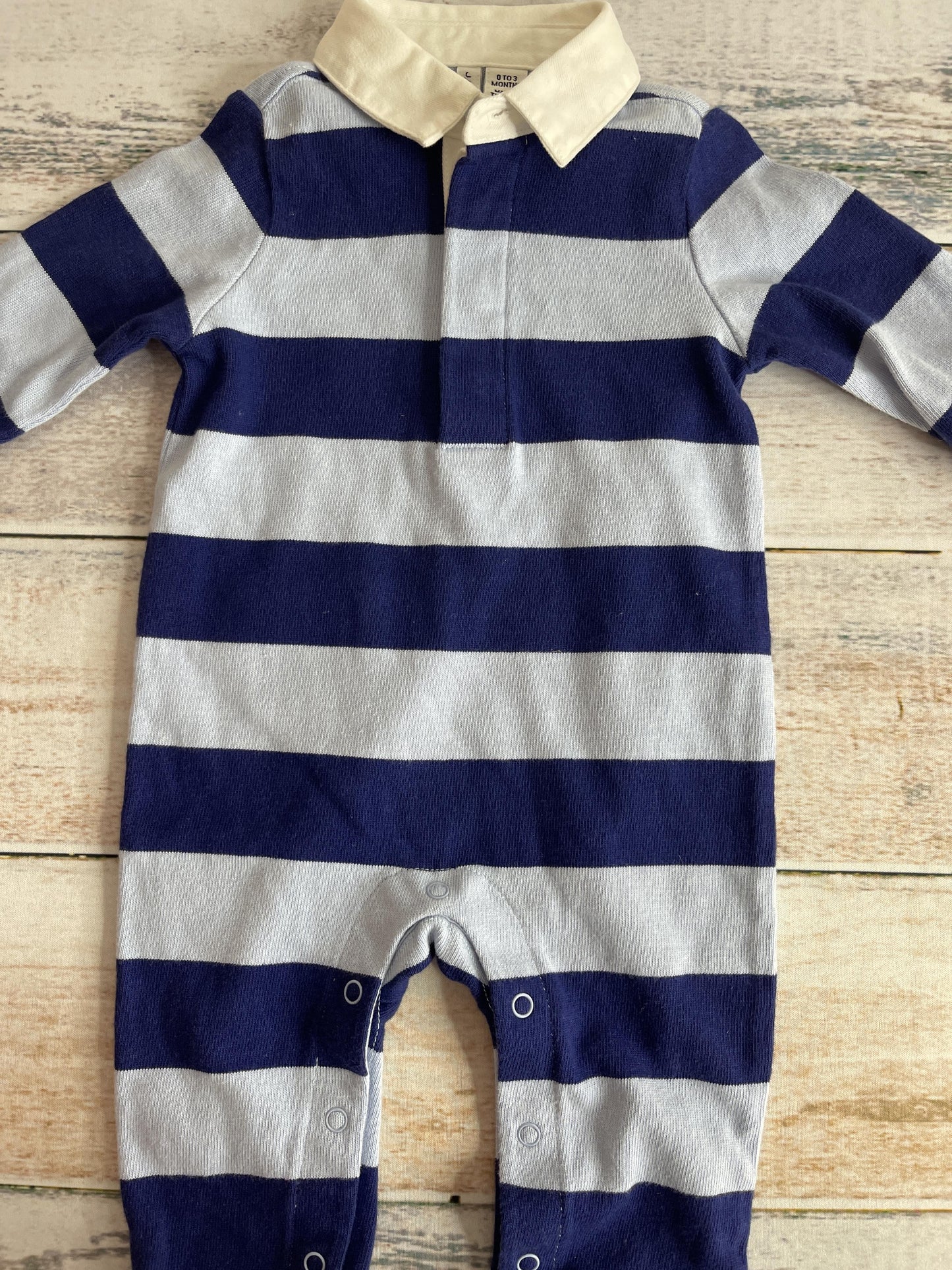 Janie and Jack Boys Navy Blue | Light Blue | Stripe Long Sleeve Outfit Size: 0-3 months Navy Blue | Light Blue | Stripe
