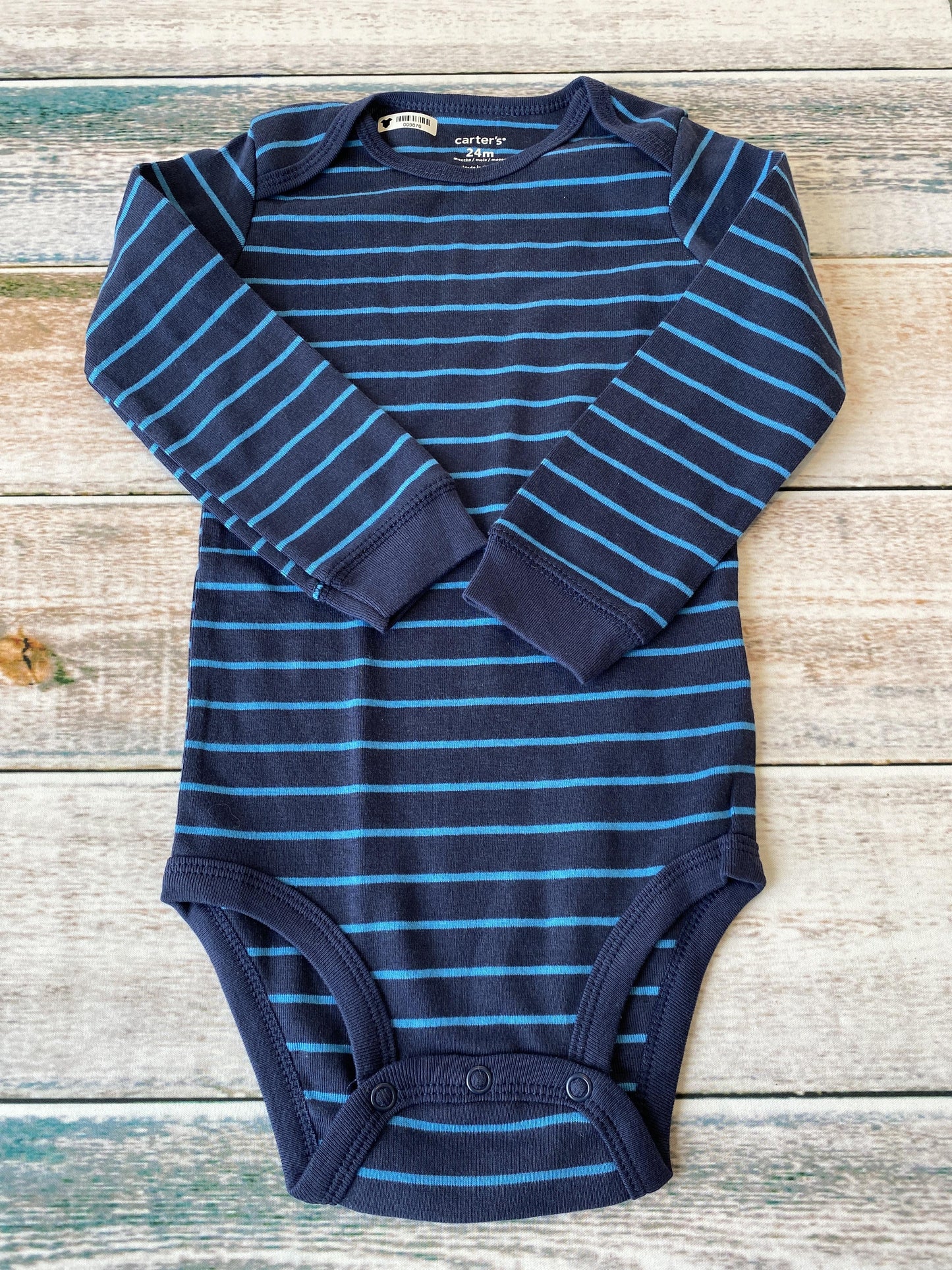 Carters Boys Navy Blue | Light Blue | Stripe Onesie Size: 24 months Navy Blue | Light Blue | Stripe