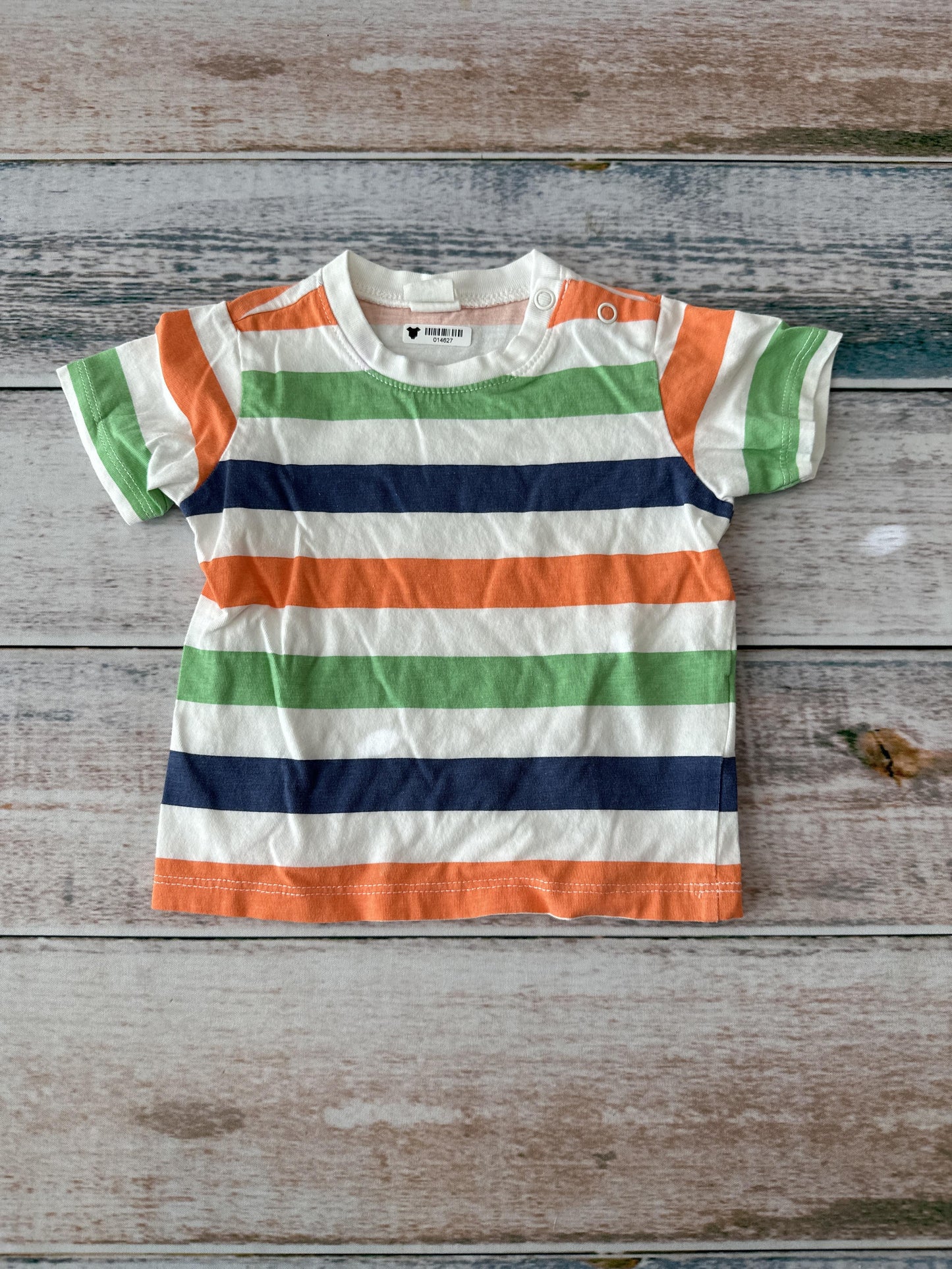 H&M Boys Navy Blue | orange | light green | Stripe T-Shirt Size: 6 months Navy Blue | orange | light green | Stripe
