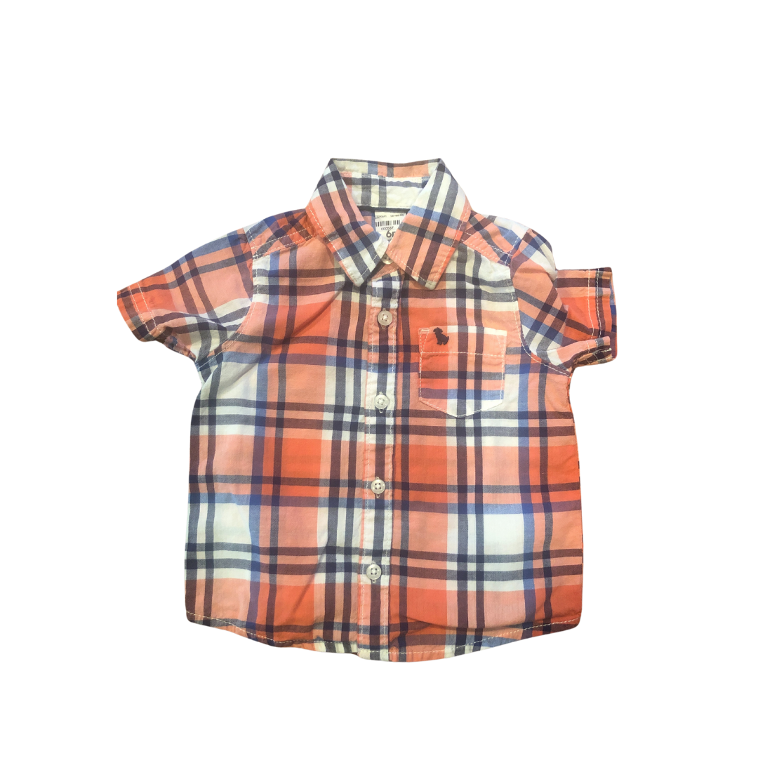 Carters Boys Navy Blue | orange | plaid Button Down Short Sleeve Size: 6 months Navy Blue | orange | plaid