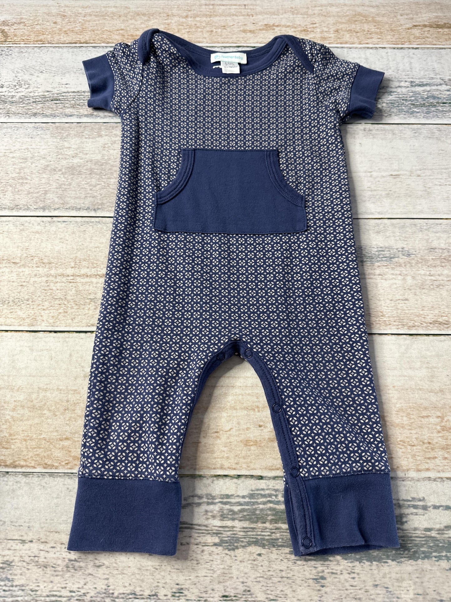 Feather Baby Boys Navy Blue | Pattern Romper Size: 6-9 months Navy Blue | Pattern