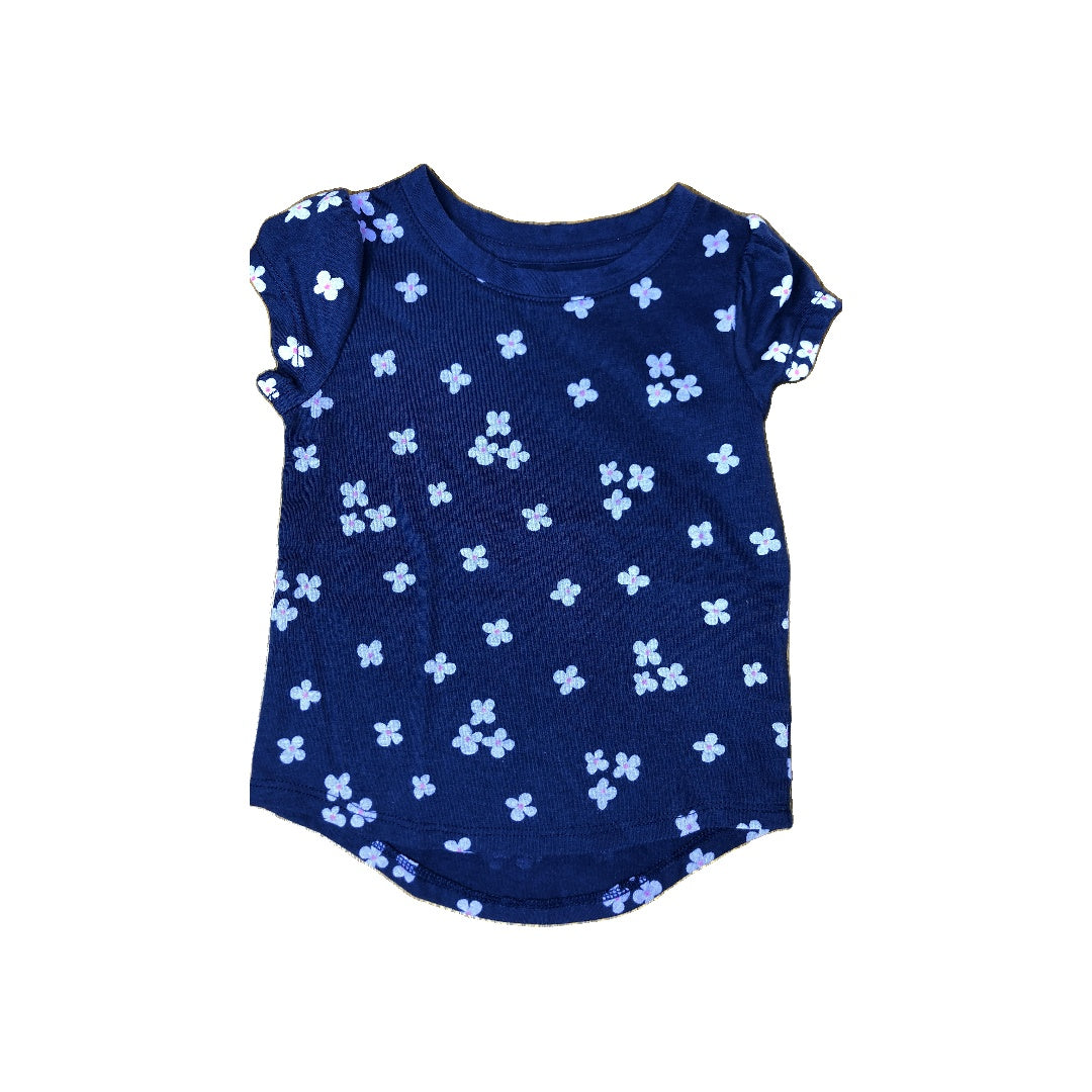 Cat & Jack Girls Navy Blue | Pink floral T-Shirt Size: 18 months Navy Blue | Pink floral