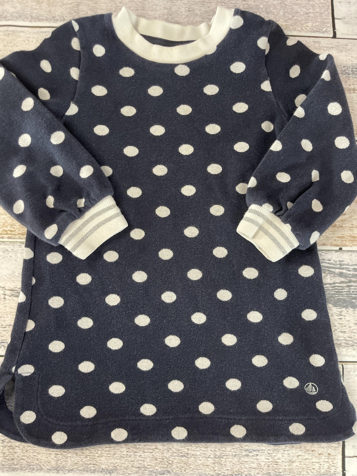 Petit Bateau Girls Navy Blue | polka dot | White Dress Size: 3T Navy Blue | polka dot | White