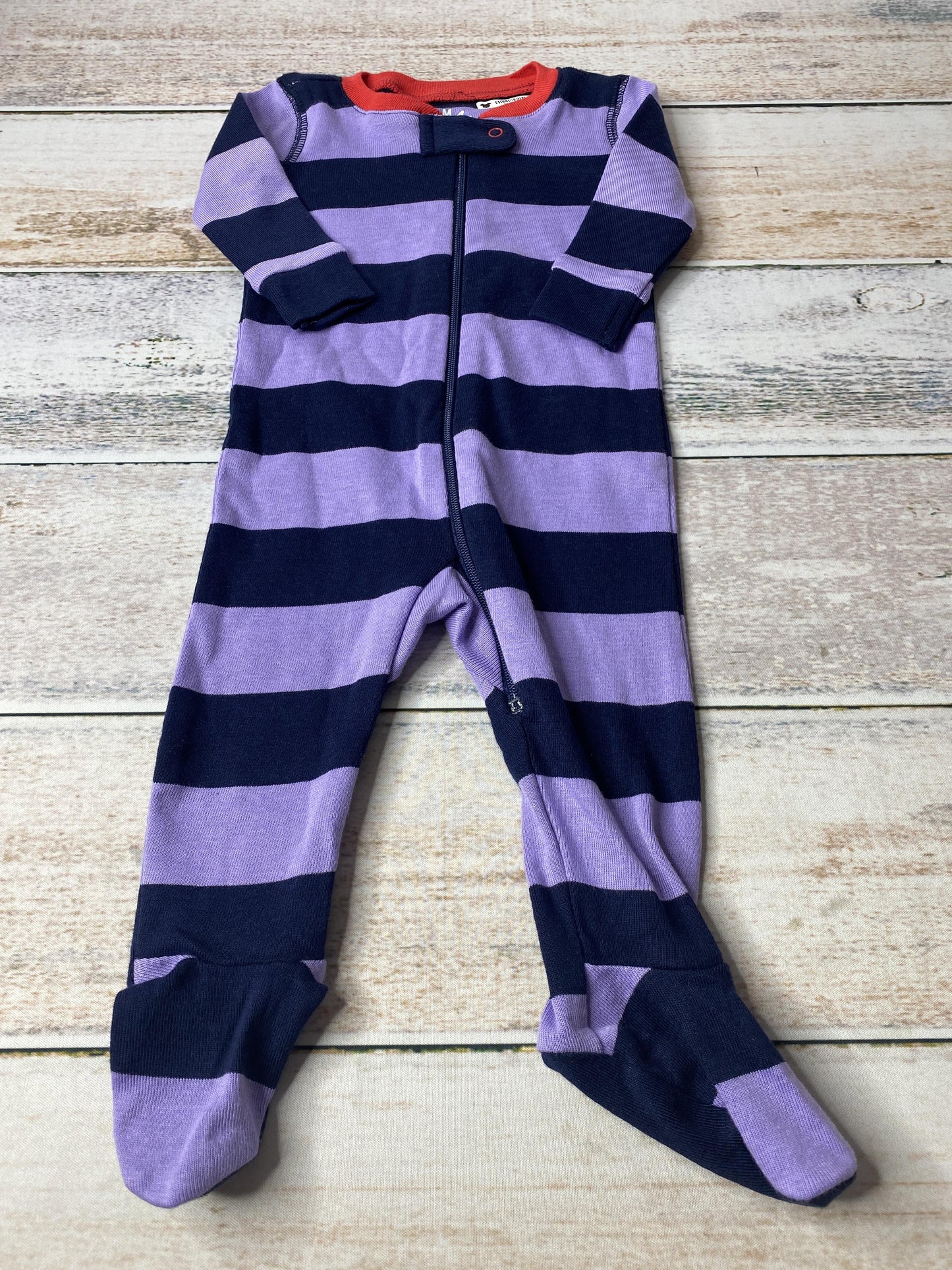 Primary Unisex Navy Blue | purple | Stripe Pajamas Size: 0-3 months Navy Blue | purple | Stripe