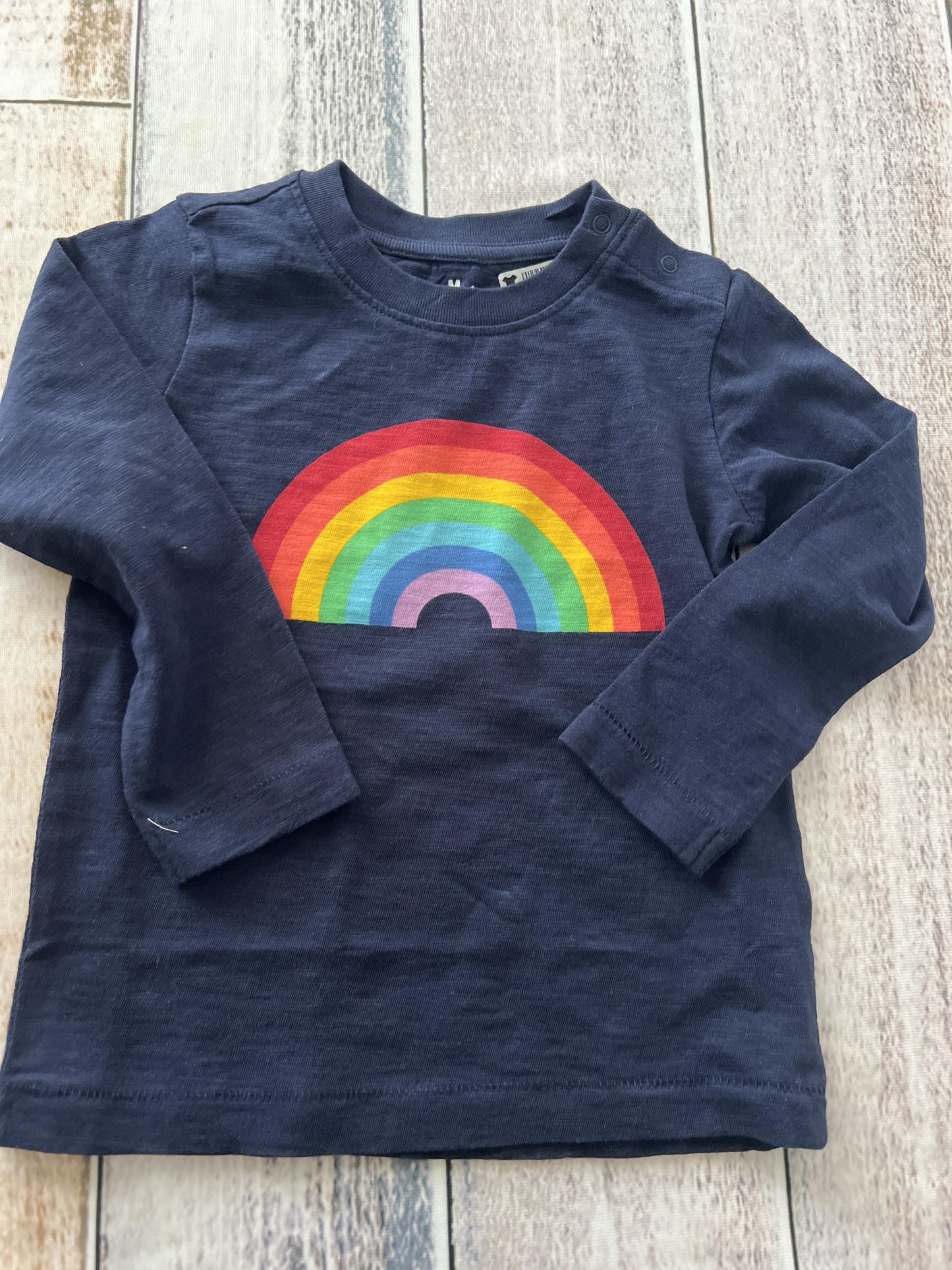 Primary Girls Navy Blue | Rainbow Long Sleeve Shirt Size: 18-24 months Navy Blue | Rainbow