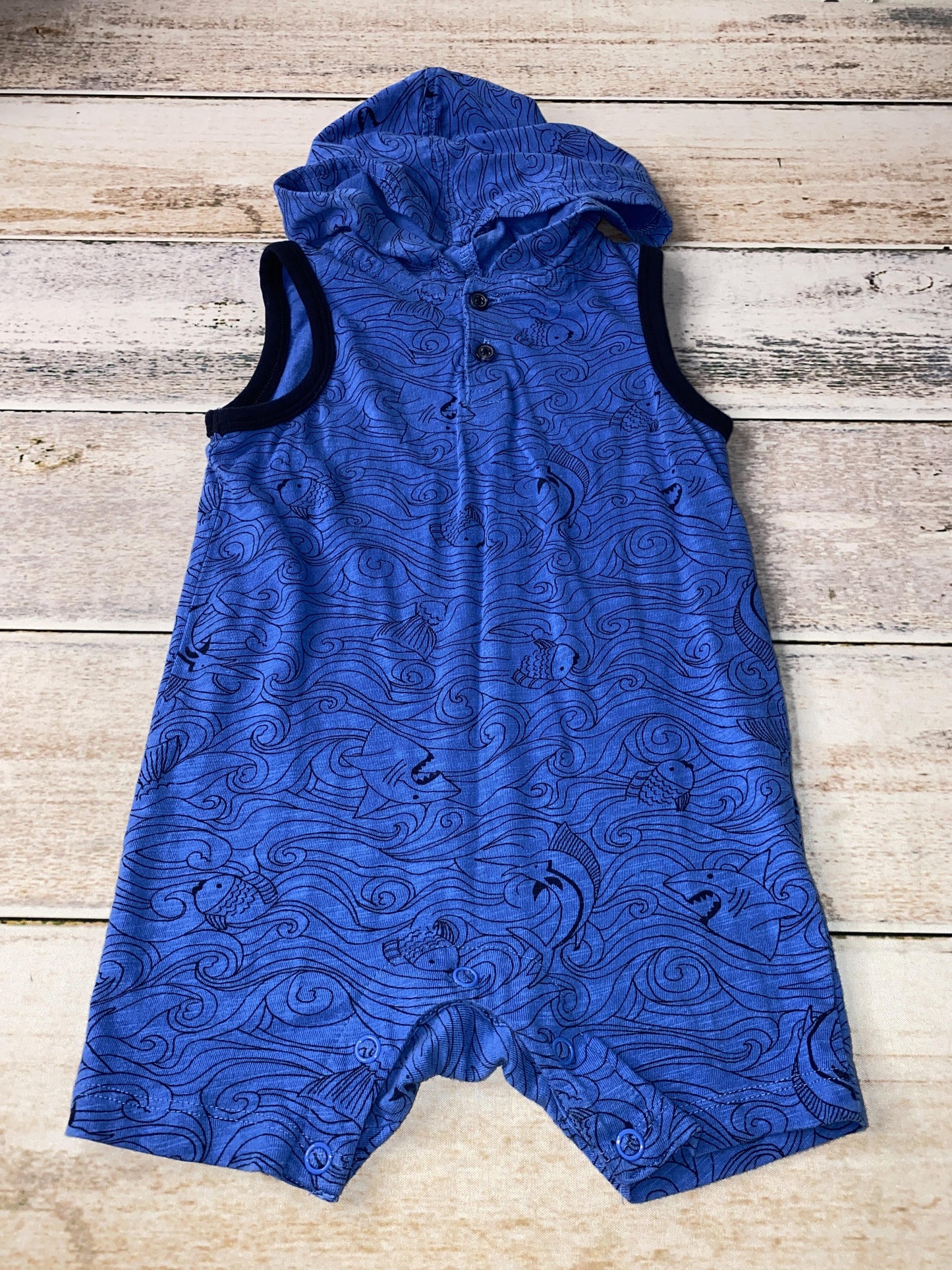 Boys Navy Blue | Royal Blue | Sea Animals Romper Size: 6-12 months Navy Blue | Royal Blue | Sea Animals