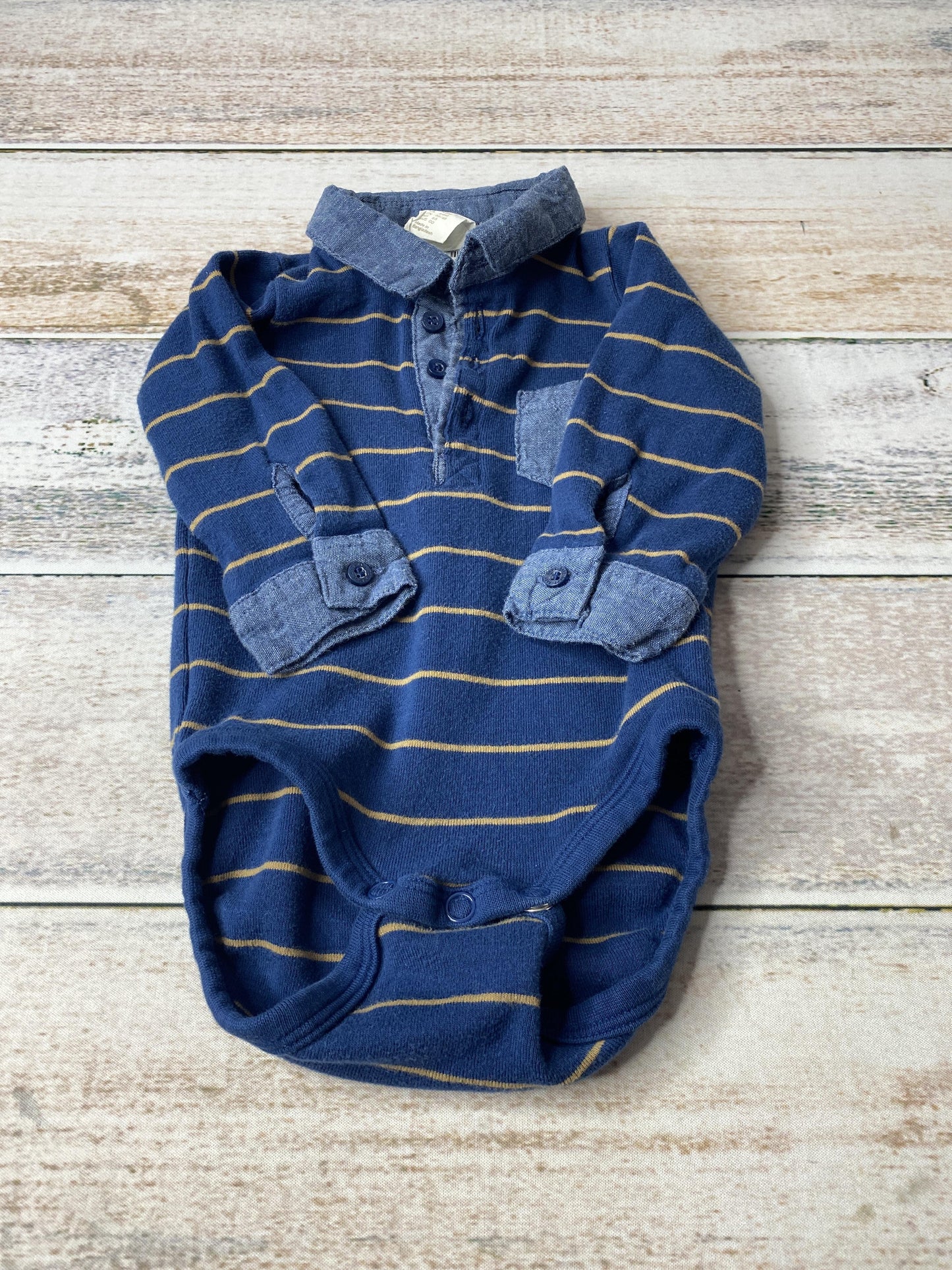 H&M Boys Navy Blue | Stripe | Gold Onesie Size: 3-6 months Navy Blue | Stripe | Gold