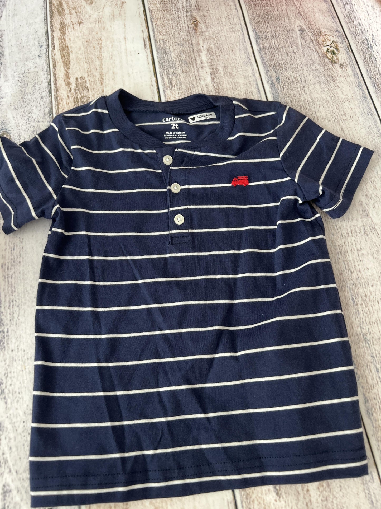 Carters Boys Navy Blue | Stripe Button Down Short Sleeve Size: 2T Navy Blue | Stripe