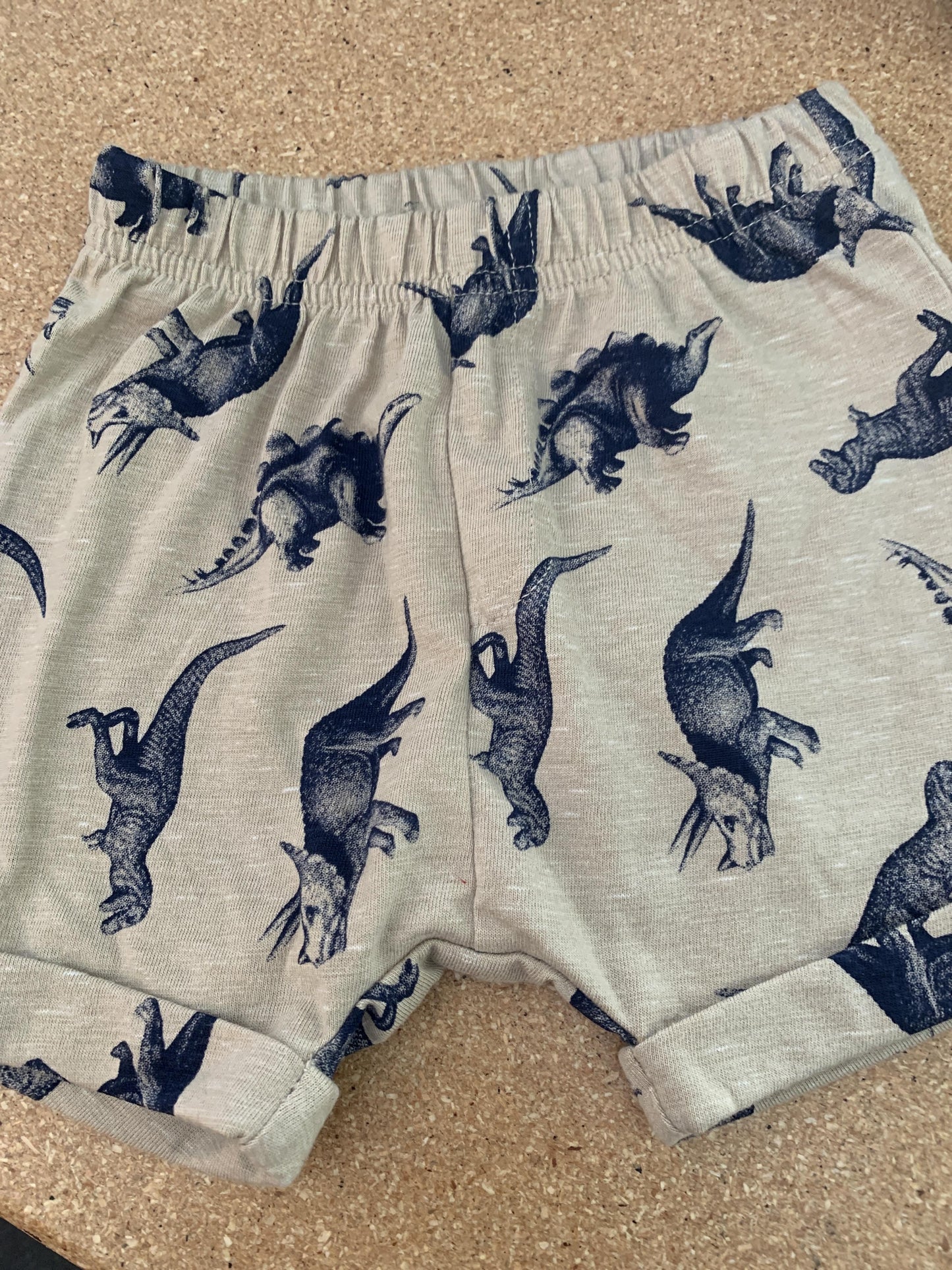 Boys Navy Blue | Tan | dinosaur feet Shorts Size: 6-12 months Navy Blue | Tan | dinosaur feet