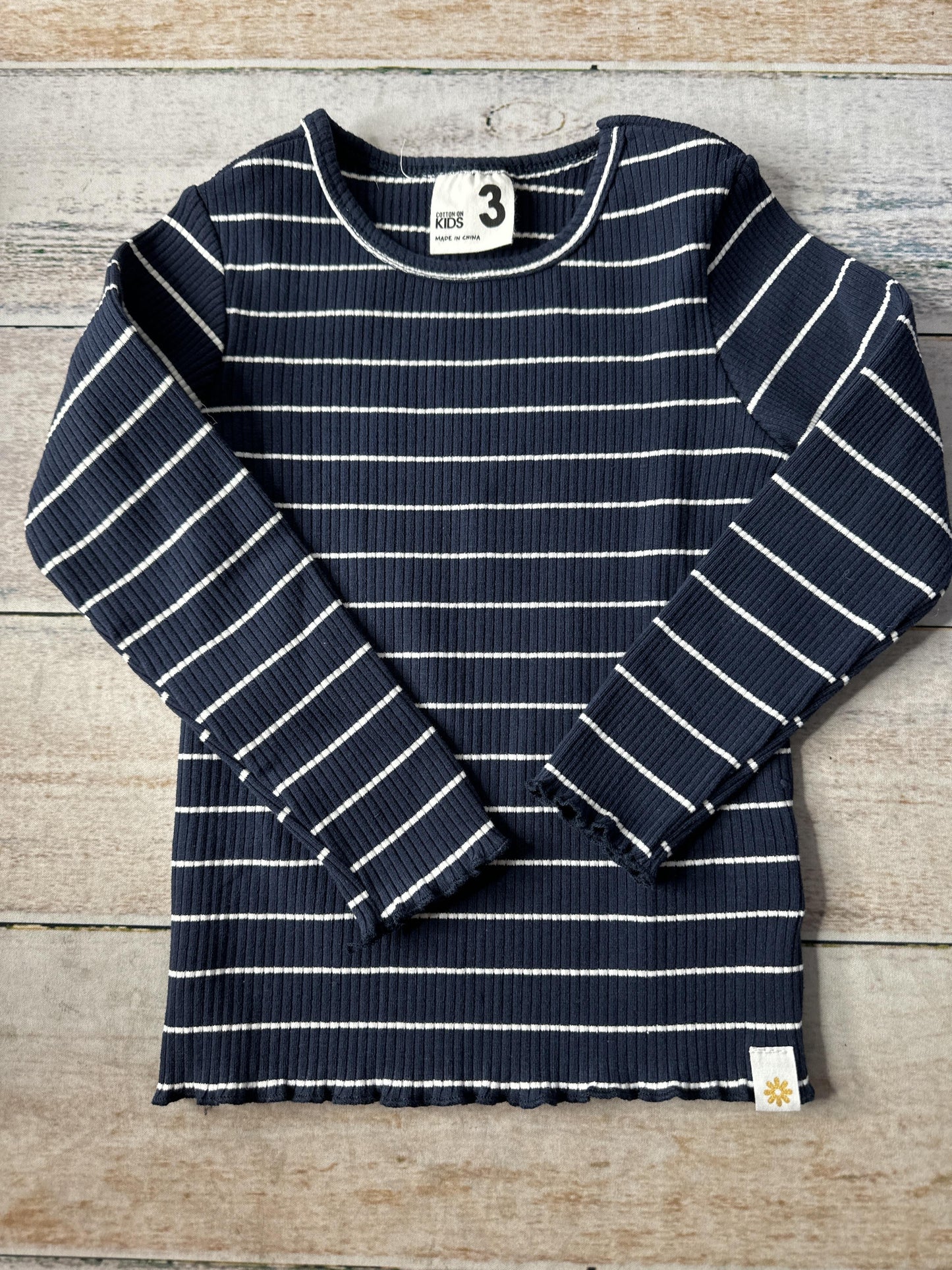 Cotton:on Kids Girls Navy Blue | White | Stripe Long Sleeve T-Shirt Size: 3T Navy Blue | White | Stripe