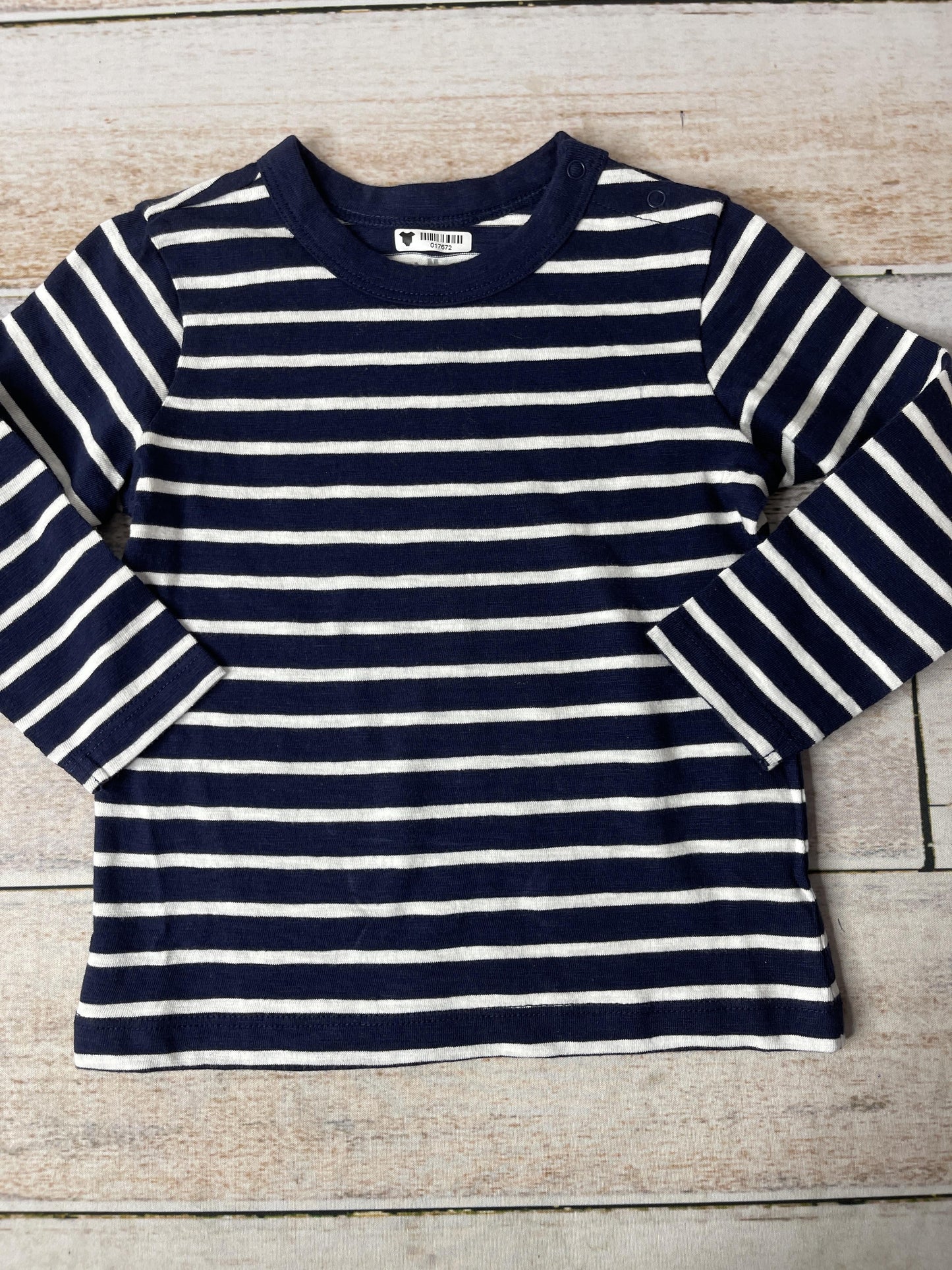 Primary Boys Navy Blue | White | Stripe Long Sleeve T-Shirt Size: 18 months Navy Blue | White | Stripe
