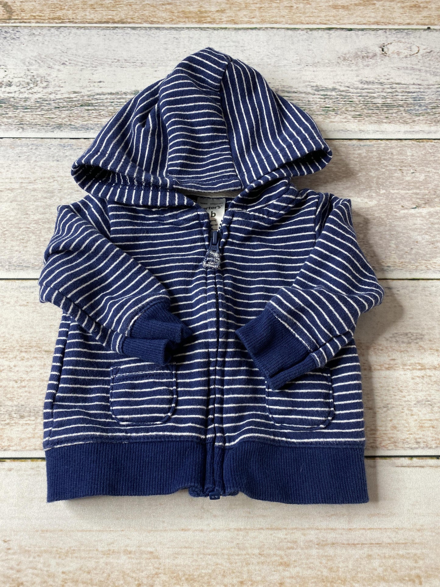 Carters Boys Navy Blue | White | Striped Hoodie Size: Newborn Navy Blue | White | Striped