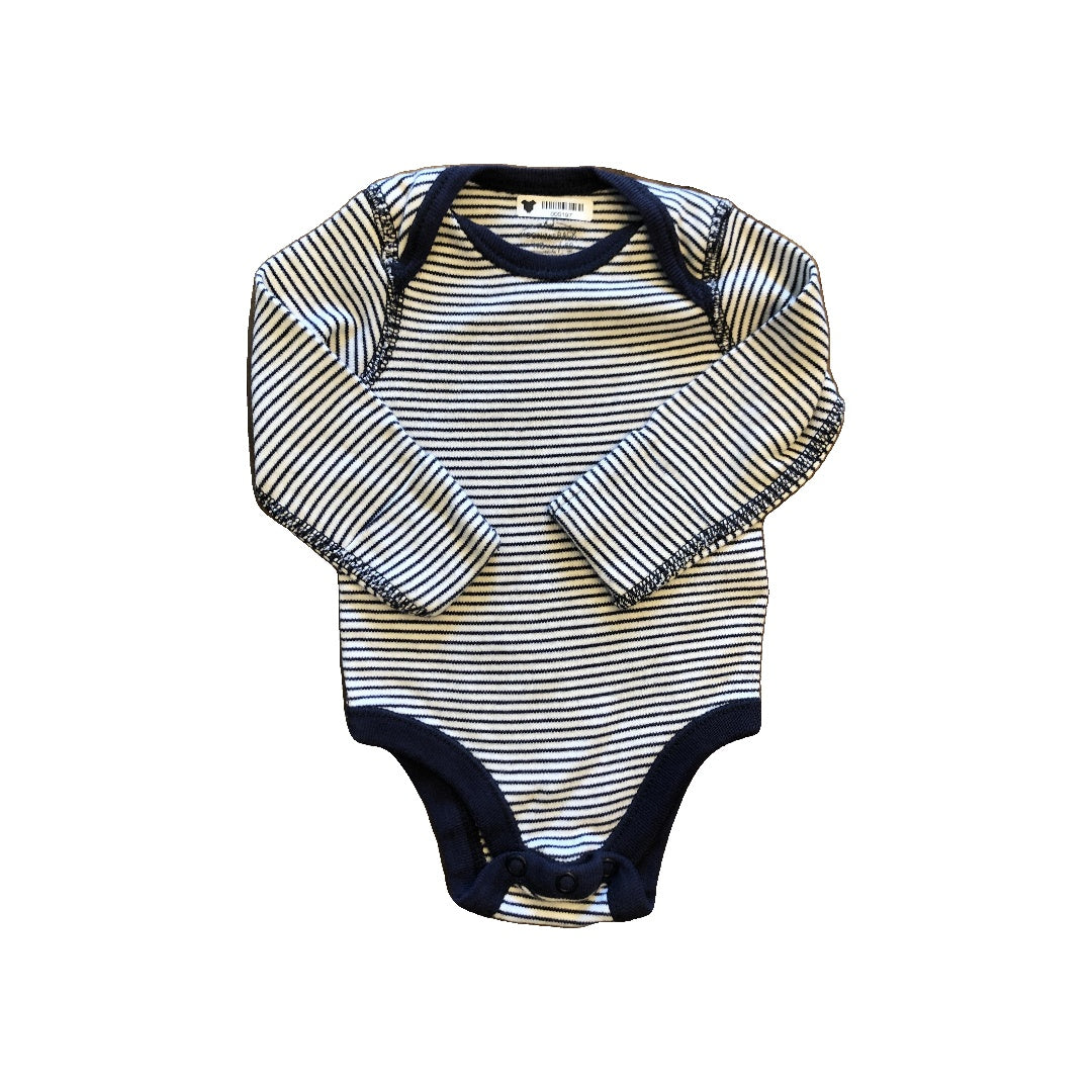 Moon and back Boys Navy Blue | White | Striped Onesie Size: Newborn Navy Blue | White | Striped