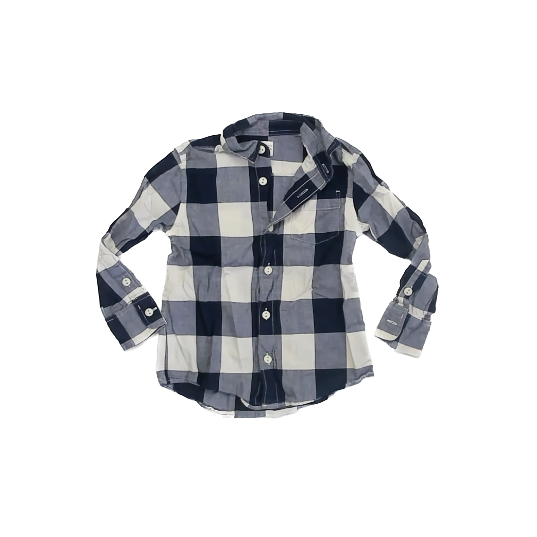 Crewcuts Boys Navy Check Button Down Long Sleeve Size: 4-5T Navy Check