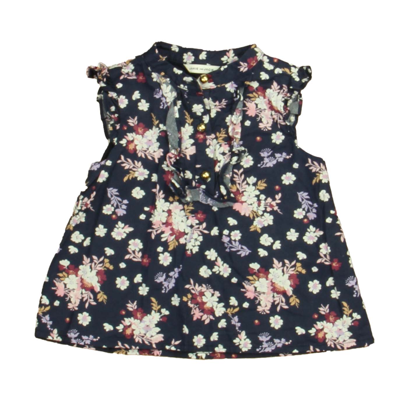 Janie and Jack Girls Navy Floral Blouse Size: 18-24 Months Navy Floral